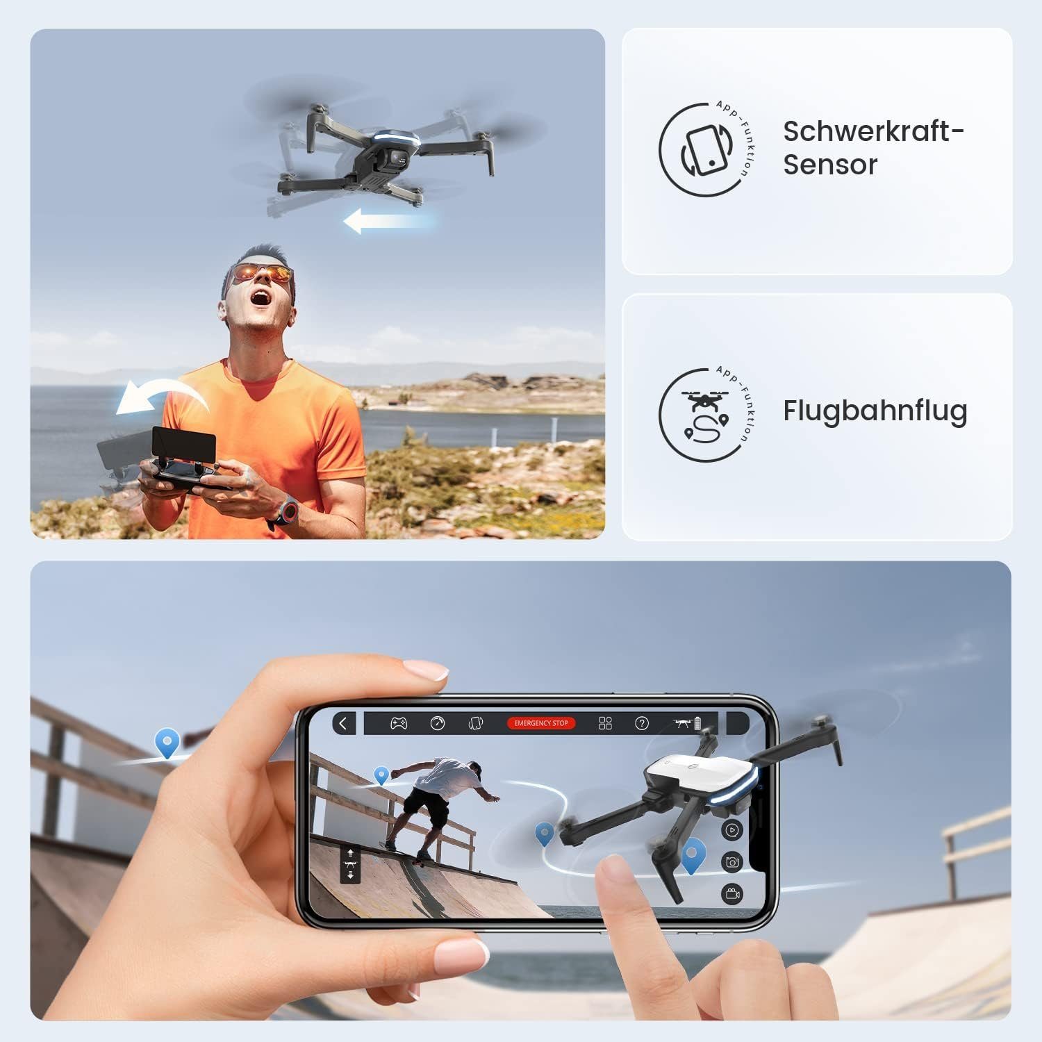 HOLY STONE Drohne (1080P, Drohne Kamera FPV 2 mit Flugzeit) Batterien Lange RC 1080P mit Faltbare