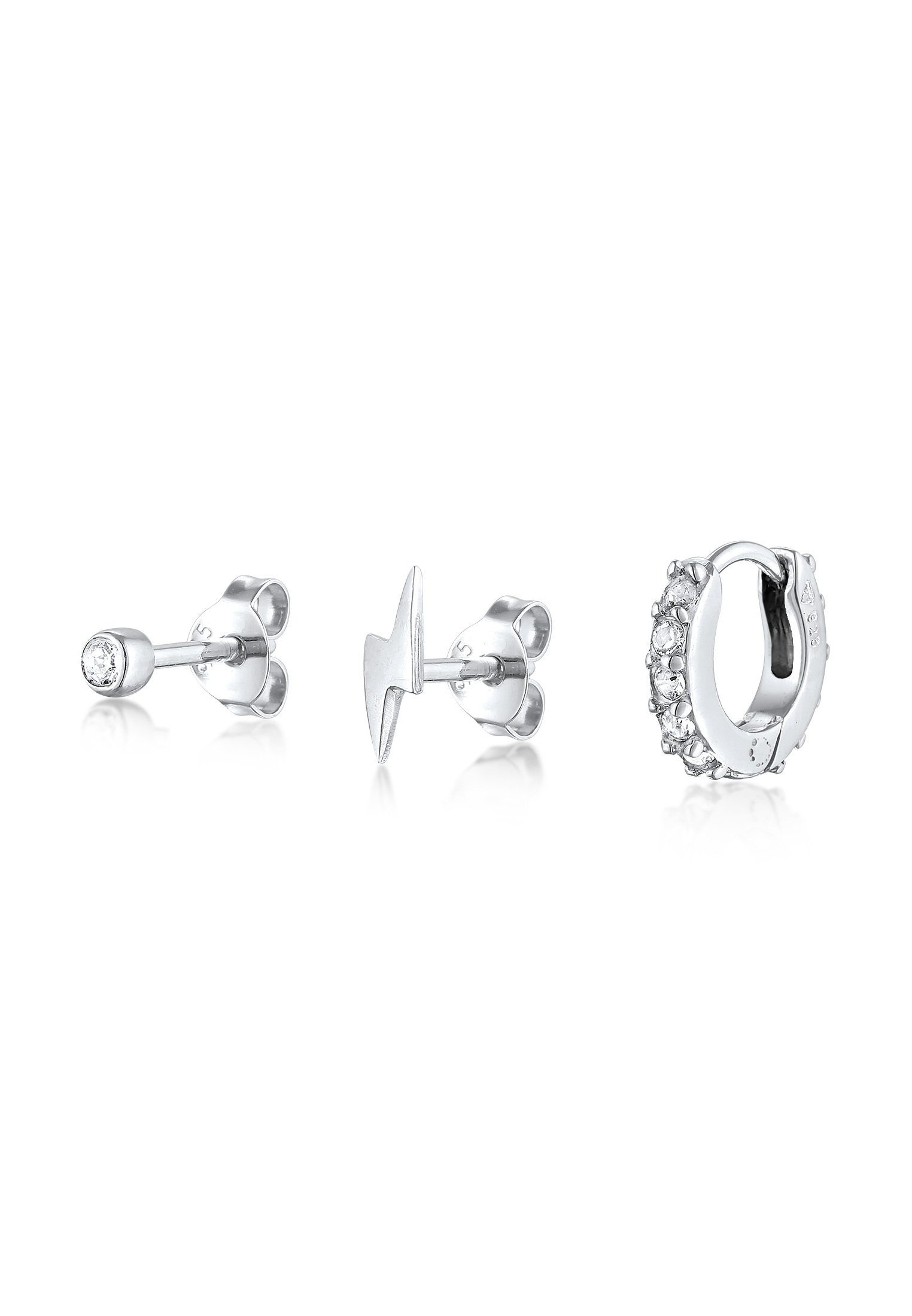 Elli Paar Ohrhaken Blitz Creole 3er Set 925 Silber, mit Kristallen von Swarovski®, Blitz
