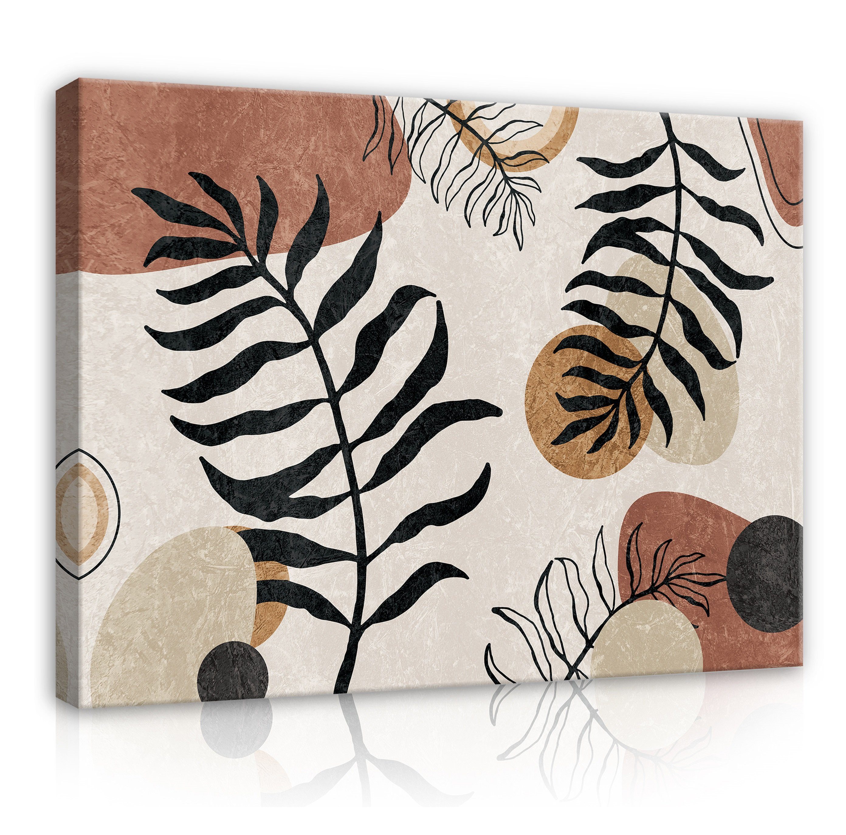 Leinwandbild Blätter Boho beige Wandbild Wand Deko XXL Leinwandbilder Modern