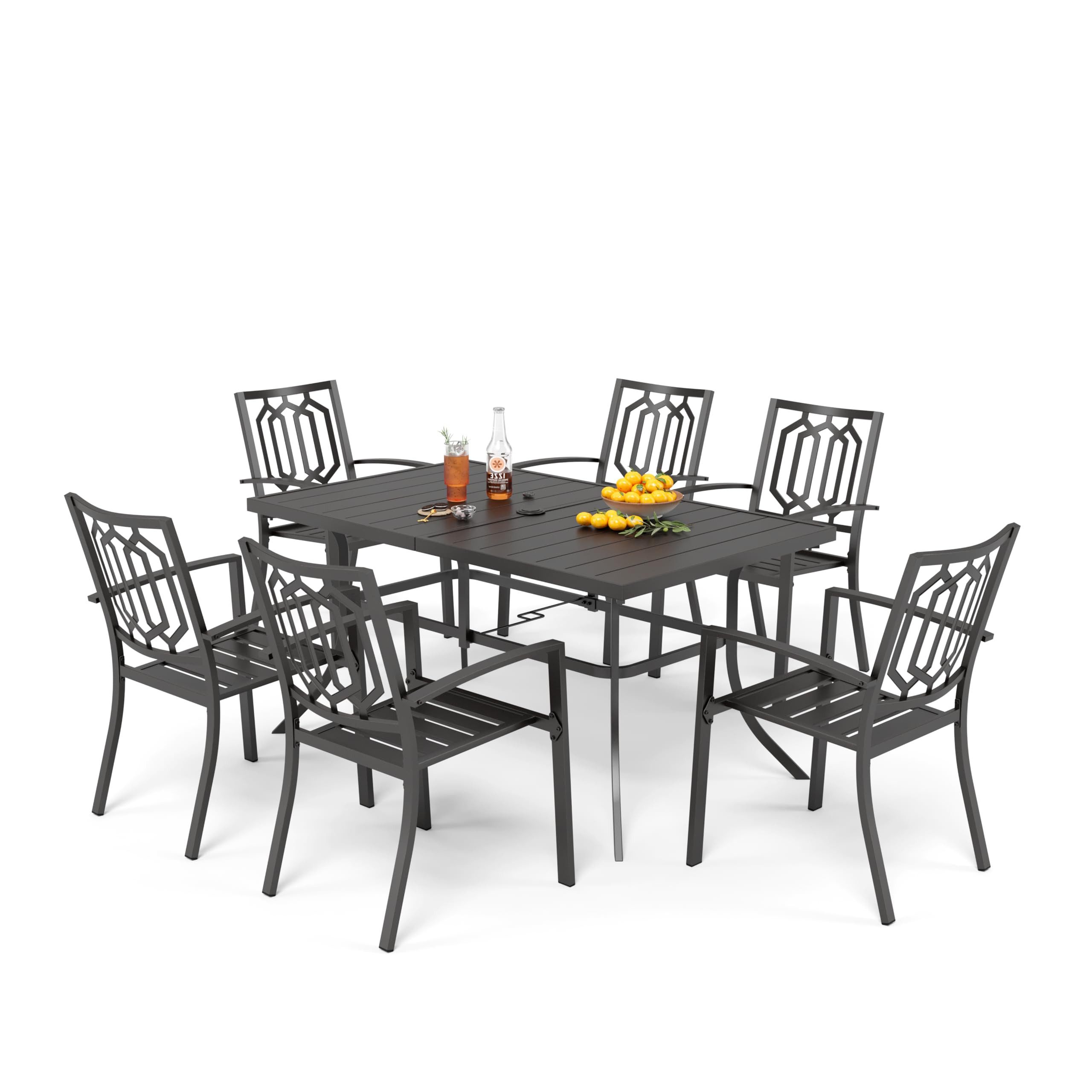 PHI VILLA Garten-Essgruppe, (Sparen für Terrasse Balkon, 4cm Schirmloch), 6 Stühle mit Tisch Rechteckig Garten Esstisch