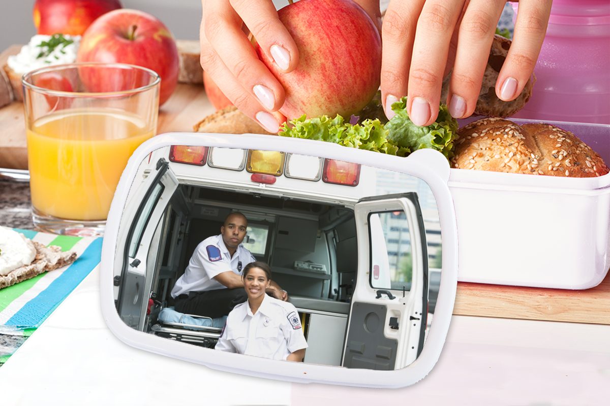 für Erwachsene, Brotdose, Mädchen MuchoWow weiß (2-tlg), Lunchbox weiblicher Brotbox ein und und männlicher Kinder Kunststoff, Ein für Jungs Rettungssanitäter, und