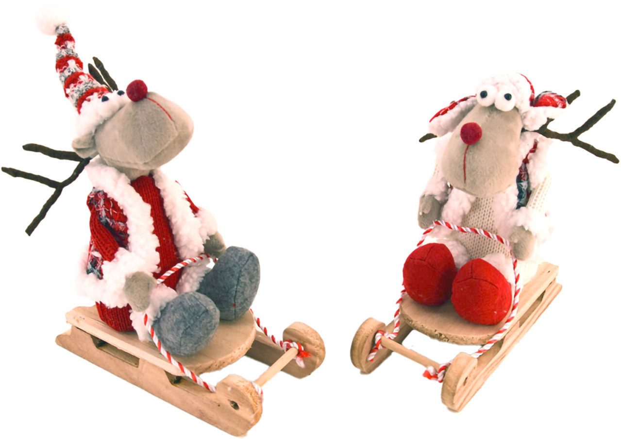 Lensing Weihnachtsfigur Lensing Stoff Rentier auf Schlitten 30 cm