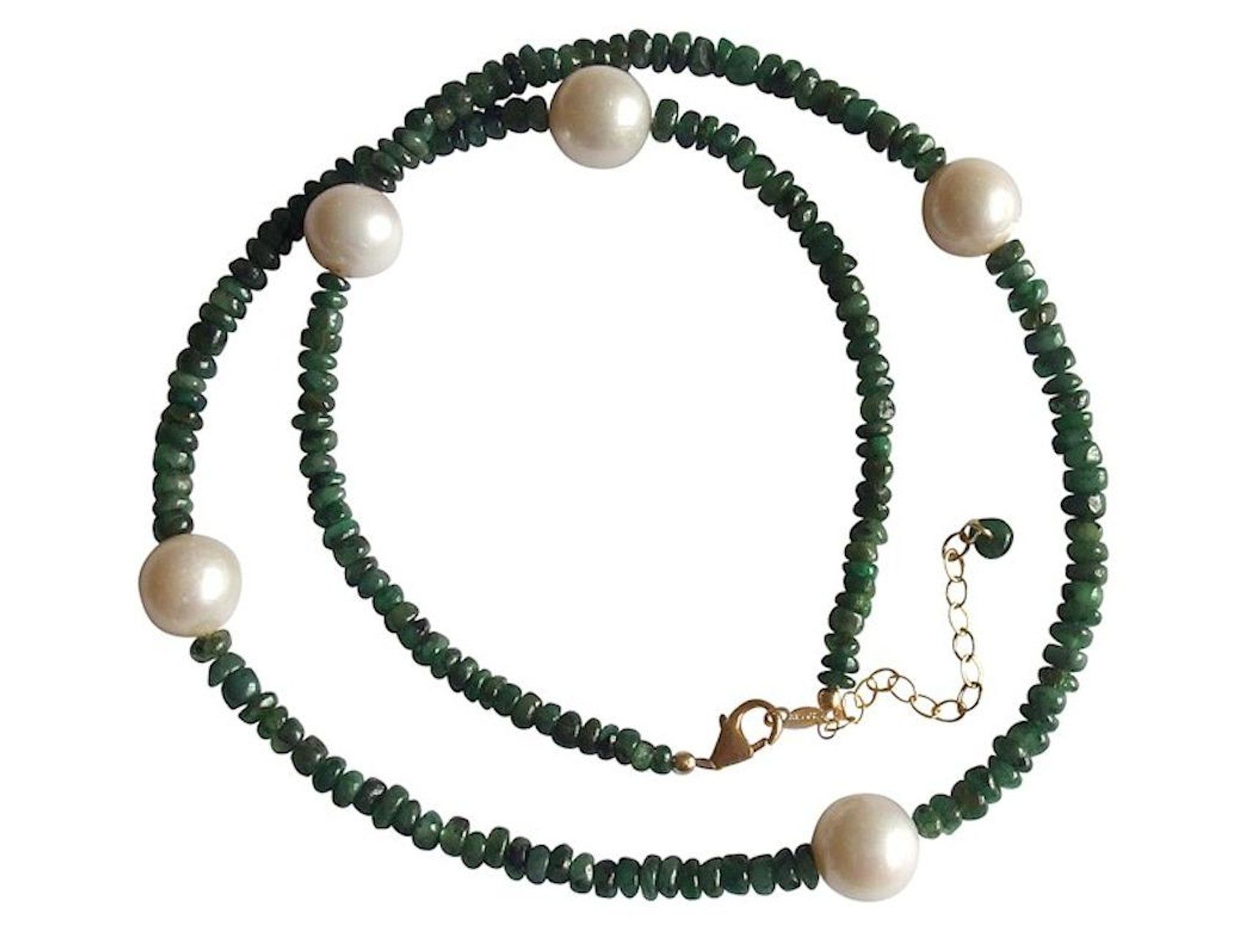 Damen Schmuck Gemshine Perlenkette Smaragde mit Zuchtperlen, Made in Germany