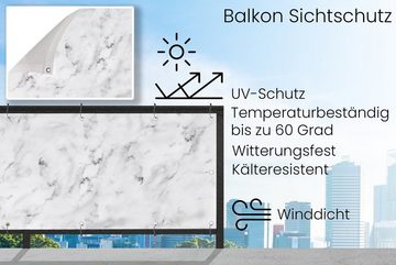 MuchoWow Balkonsichtschutz Marmor - Luxus - Weiß - Grau - Marmoroptik (1-St) Balkonbanner, Sichtschutz für den Balkon, Robustes und wetterfest