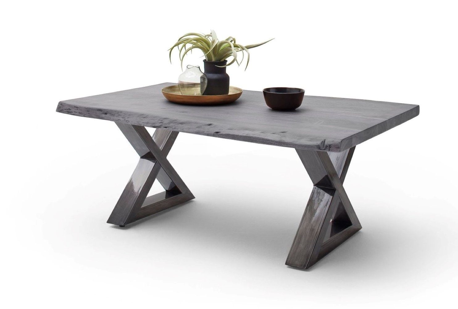 Günstig und beliebt MCA furniture Couchtisch Cartagen, X-Form grau rechteckig Baumkante Akazie-massiv