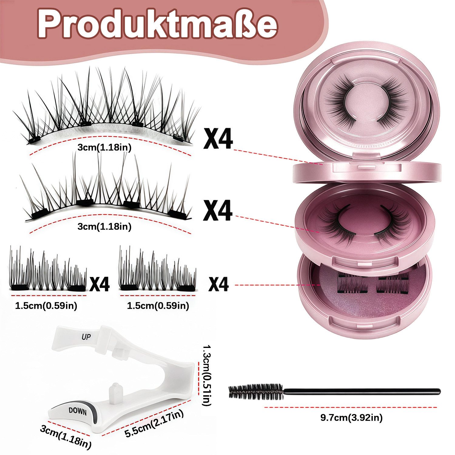 MOPUEA Magnetwimpern Magnetische Wimpern Natürlich Magnetic Lashes Wiederverwendbar, Set, 16 tlg., 8 Paare Magnetwimpern Mit Applikator