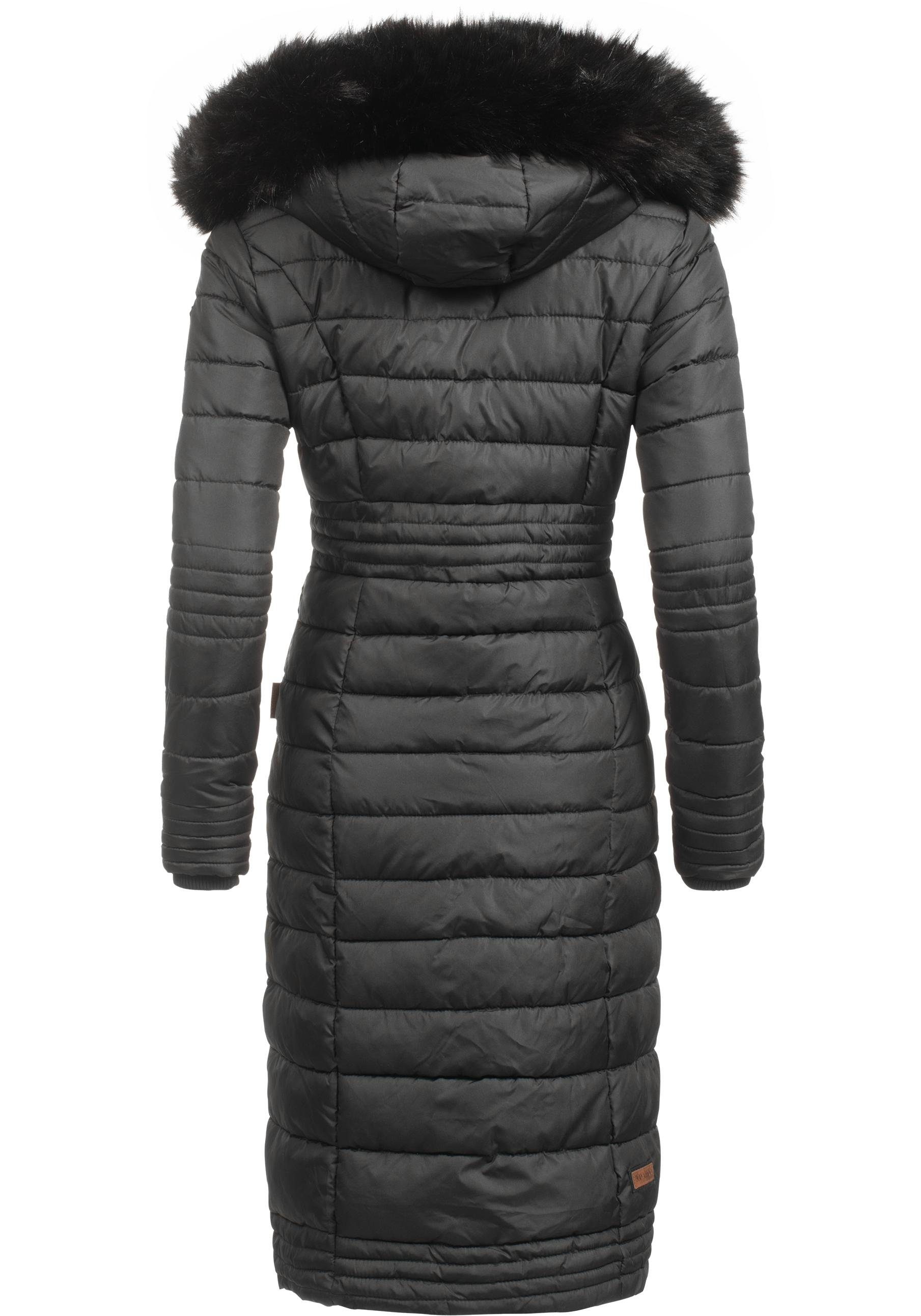 Navahoo Wintermantel Umay langer Damen Winter Steppmantel mit Kunstfellkapuze