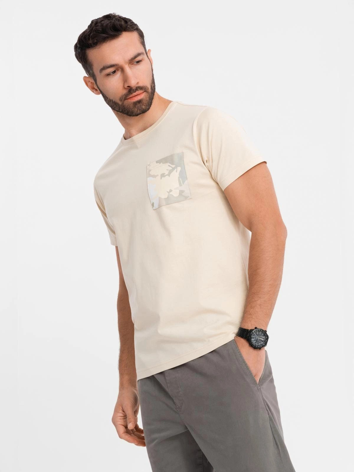OMBRE Print-Shirt Herren-T-Shirt aus Baumwolle mit aufgedruckter Tasche