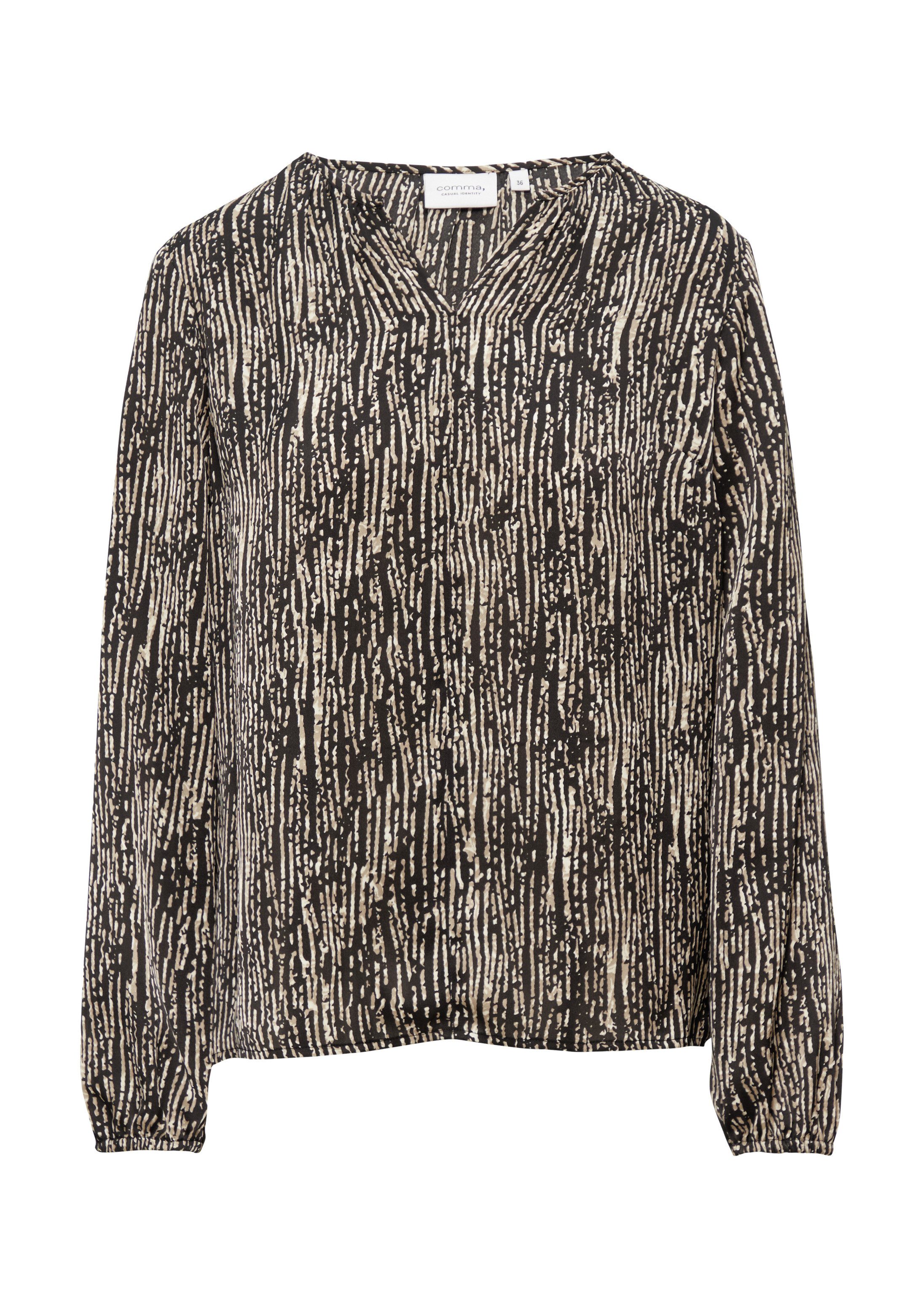 comma Langarmbluse Bluse Tunikabluse mit All-over-Print aus Satin
