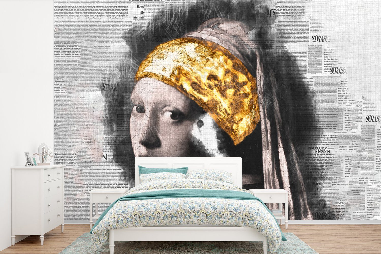 MuchoWow Fototapete Das Mädchen mit dem Perlenohrring - Vermeer - Collage, Matt, bedruckt, (6 St), Wallpaper für Wohnzimmer, Schlafzimmer, Kinderzimmer, Vinyl Tapete
