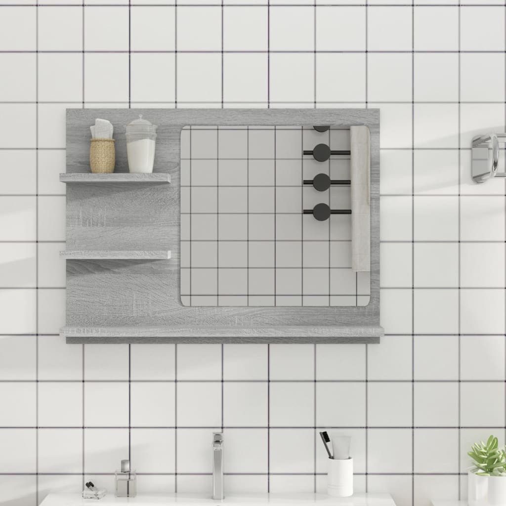 furnicato Wandspiegel Badezimmerspiegel 60x10,5x45 cm Grau Sonoma aus Holzwerkstoff und (1-St), Feuchtigkeitsbeständiger Spiegelschrank mit drei Ablagen für Ordnung