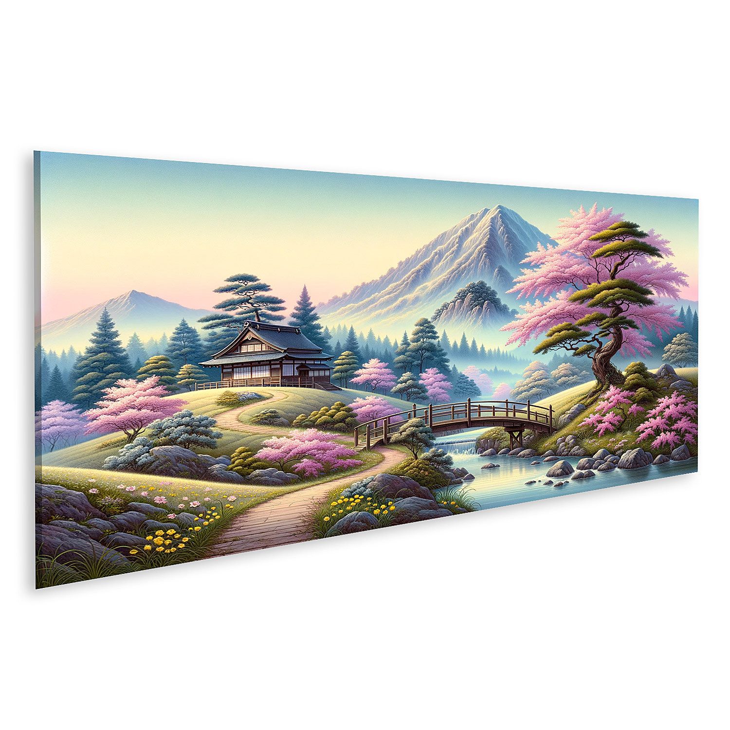 islandburner Leinwandbild Traditionelle japanische Malerei weiche Pastelle Gelassenheit