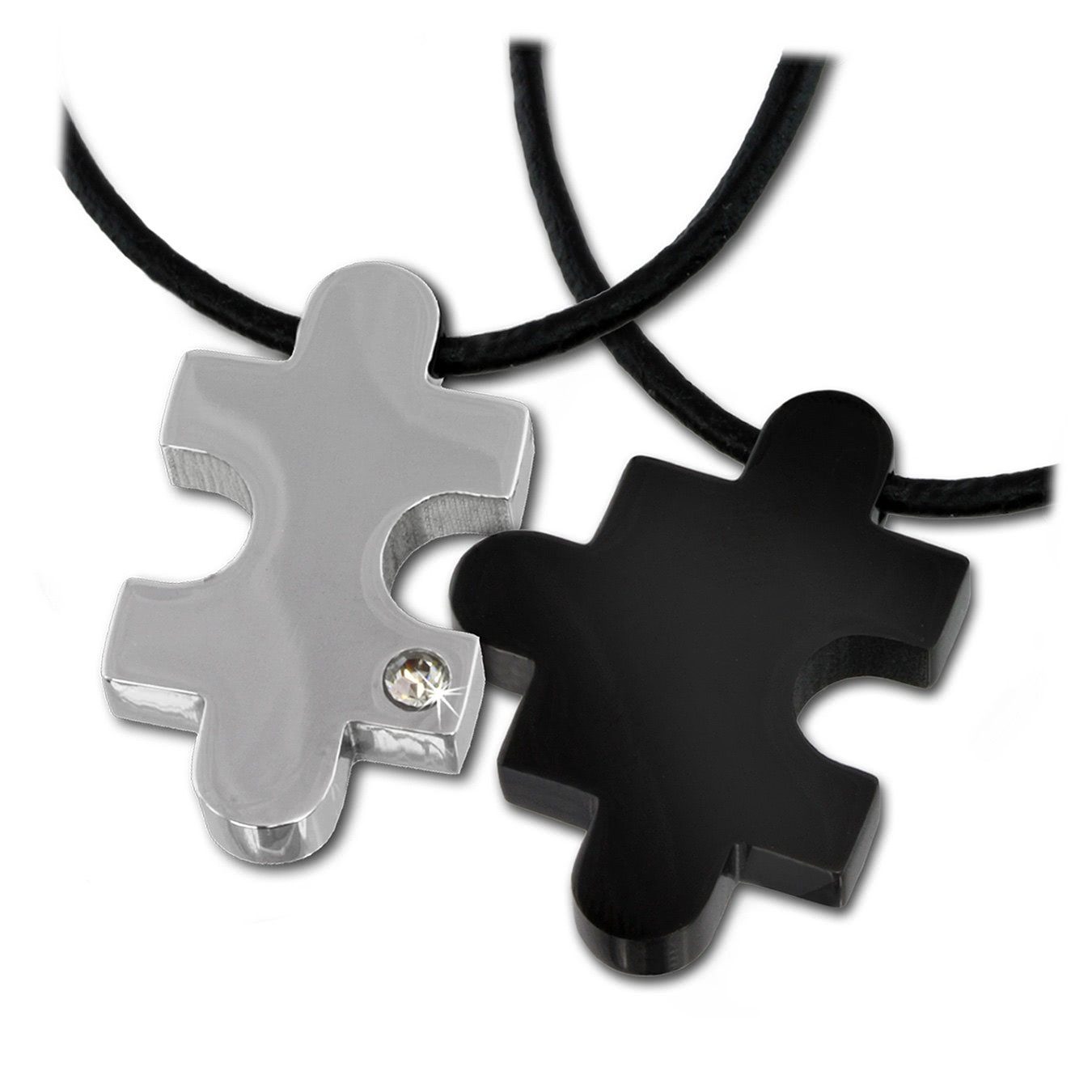 Amello Edelstahlkette Amello Puzzle Halskette silber und schwarz (Halsketten, 2-tlg., Halskette), Halsketten (Puzzle) ca. 50cm + 5cm Verlängerung, Edelstahl (Stainless