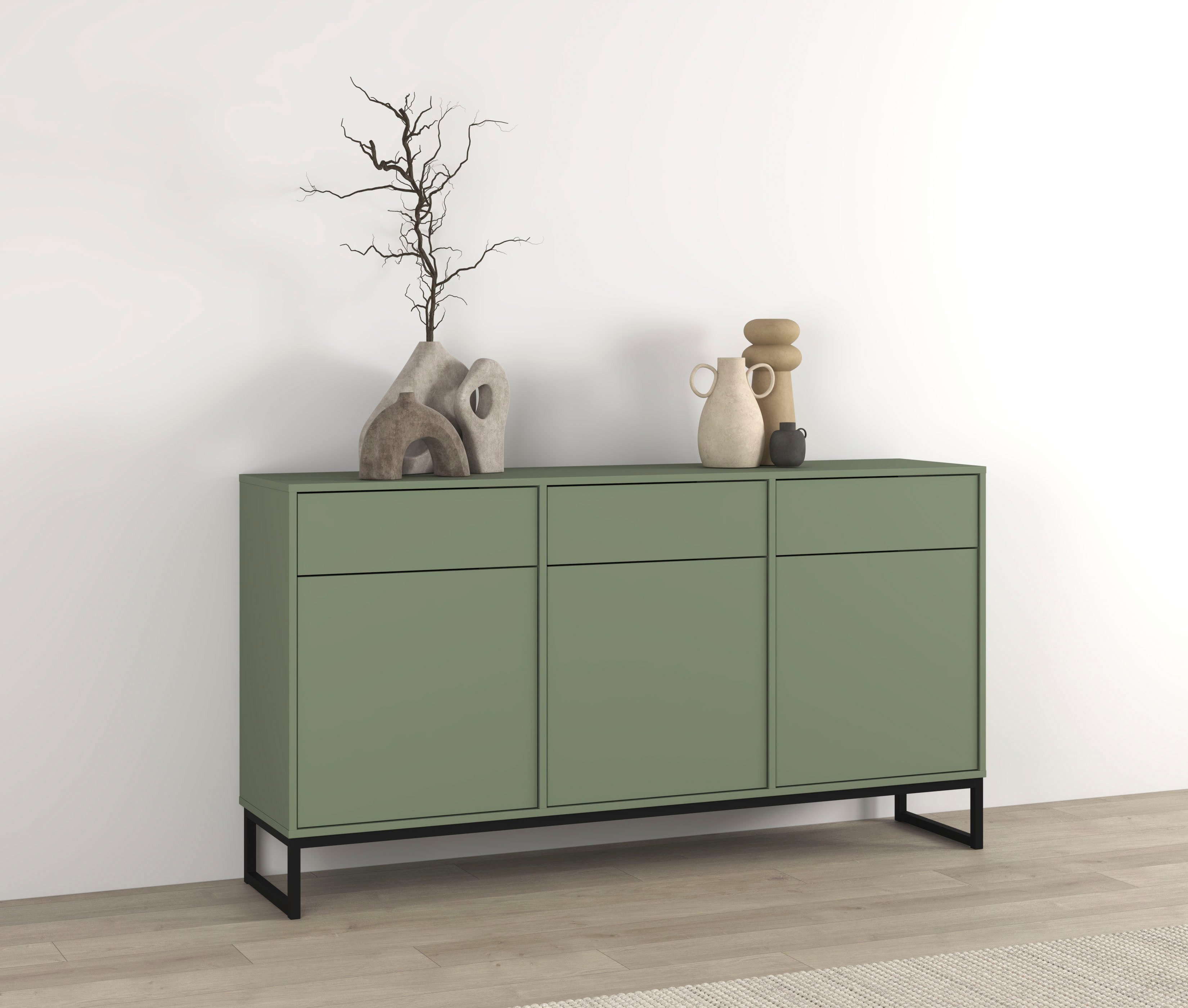OTTO home Sideboard Loft, Breite 157 cm, grifflose Kommode 3 Türen/3 Schubkästen., Schubladenschrank mit viel Stauraum, Einlegeböden verstellbar