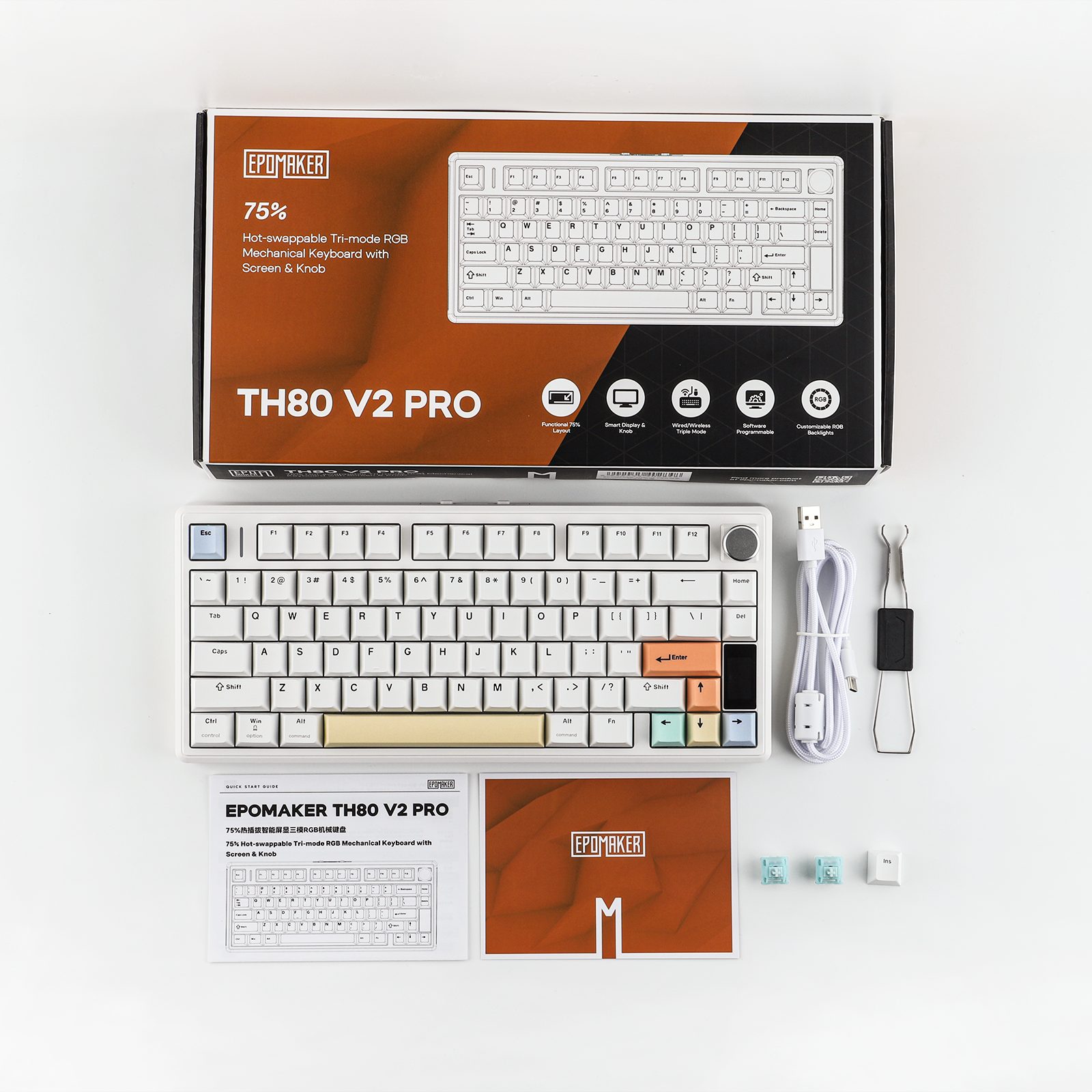 EPOMAKER Kabellose Mechanische Tastatur, Display & Drehknopf, 10000mAh Gaming-Tastatur (2,4 GHz/BT, Hot-Swap, PBT, Mac-Modifikatoren, RGB)