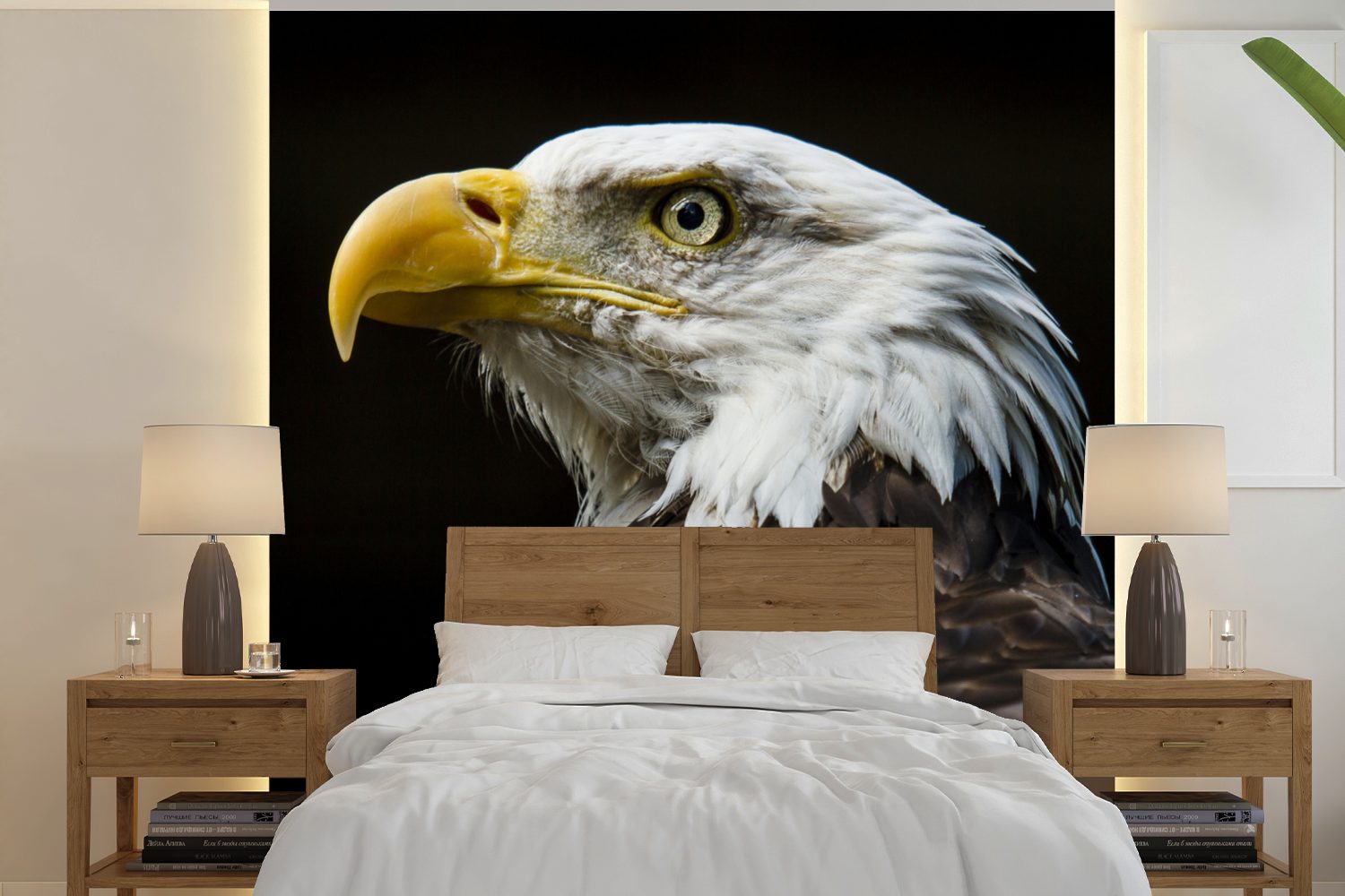 MuchoWow Fototapete Adler - Vogel - Gelb, Matt, bedruckt, (5 St), Vinyl Tapete für Wohnzimmer oder Schlafzimmer, Wandtapete