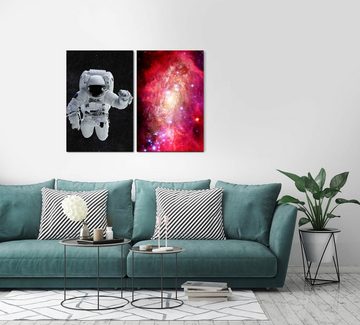 Sinus Art Leinwandbild 2 Bilder je 60x90cm Astronaut Weltraum Galaxie Sterne Universum Schwerelos Fantasie