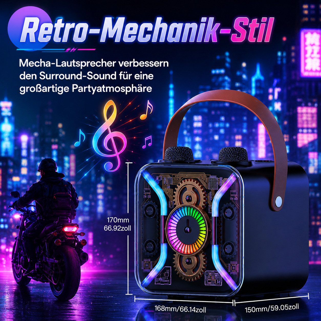 MOPUEA Karaoke-Maschine mit 2 kabellosen Mikrofonen Party-Lautsprecher Bluetooth-Lautsprecher 2 (Bluetooth, Radio, USB, AUX IN, Micro SD Kartenslot, 30 W, Party – Bild 5 von 5