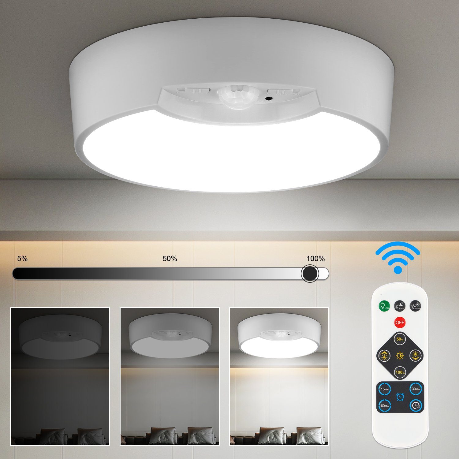 LETGOSPT Deckenleuchte LED Deckenleuchte mit φ20cm Badzimmer, Flur, Schlafzimmer, Bewegungsmelder, Deckenlampe LEDs Innen, Küche, Kaltweiß, integriert, fest LED für 80 Balkon, Garage