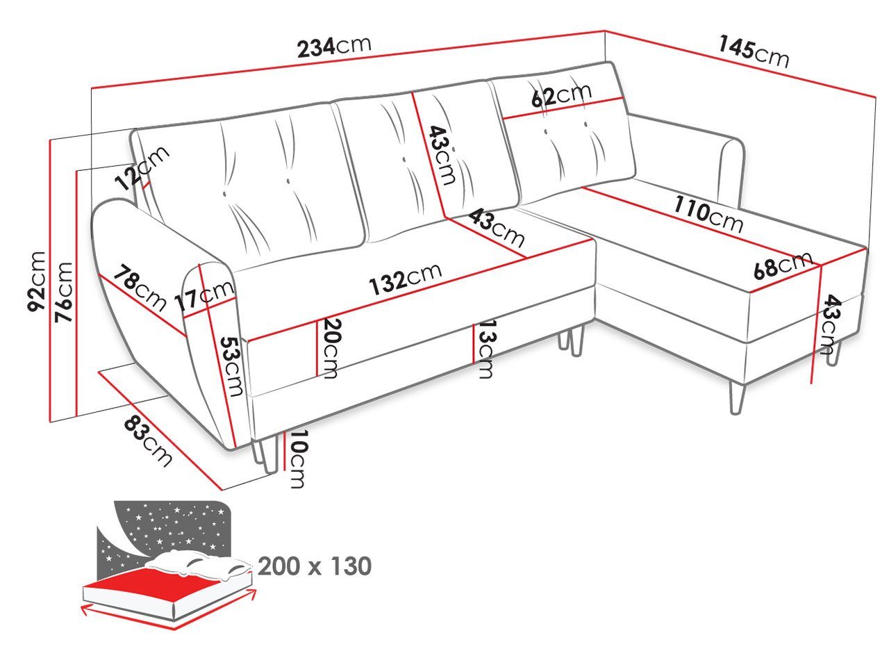 MIRJAN24 universell 3 Sitzer Ecksofa mit Palermo und Bettkasten L, L-Form, Itaka 11 mane Schlaffunktion,