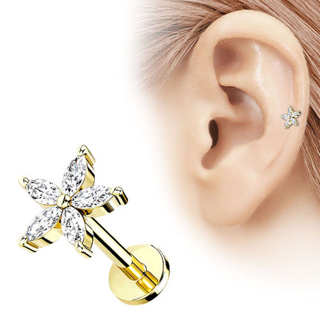 Taffstyle Piercing-Set Tragus Ohr Knorpel Helix Piercing Kristall Blüte, Pi günstig online kaufen