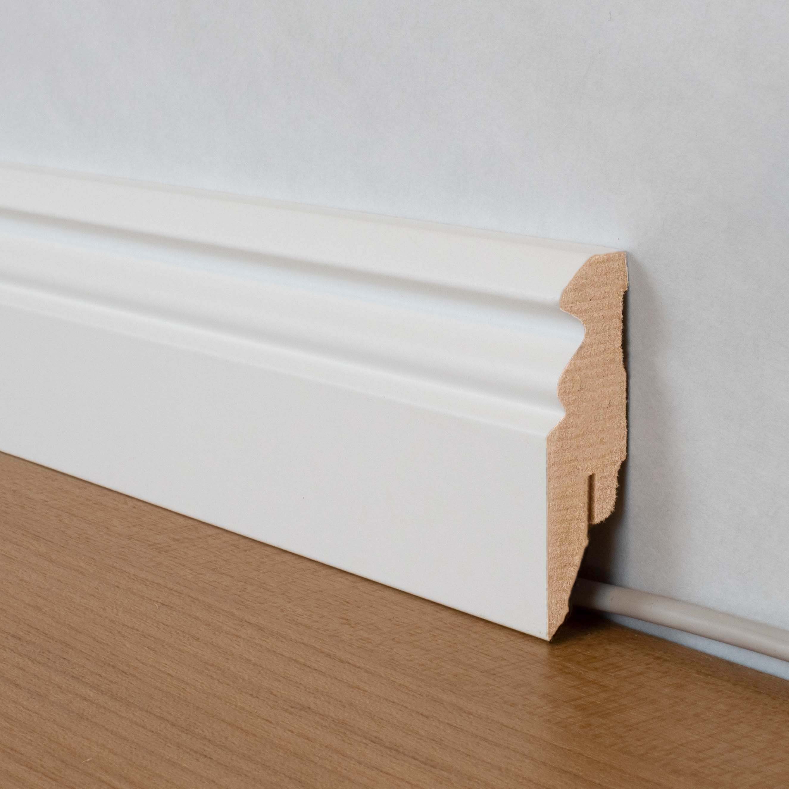 PROVISTON Sockelleiste MDF, 16 x 58 x 2500 mm, Weiß, Fußleiste Berliner Profil, MDF-Leiste, Berliner Profil