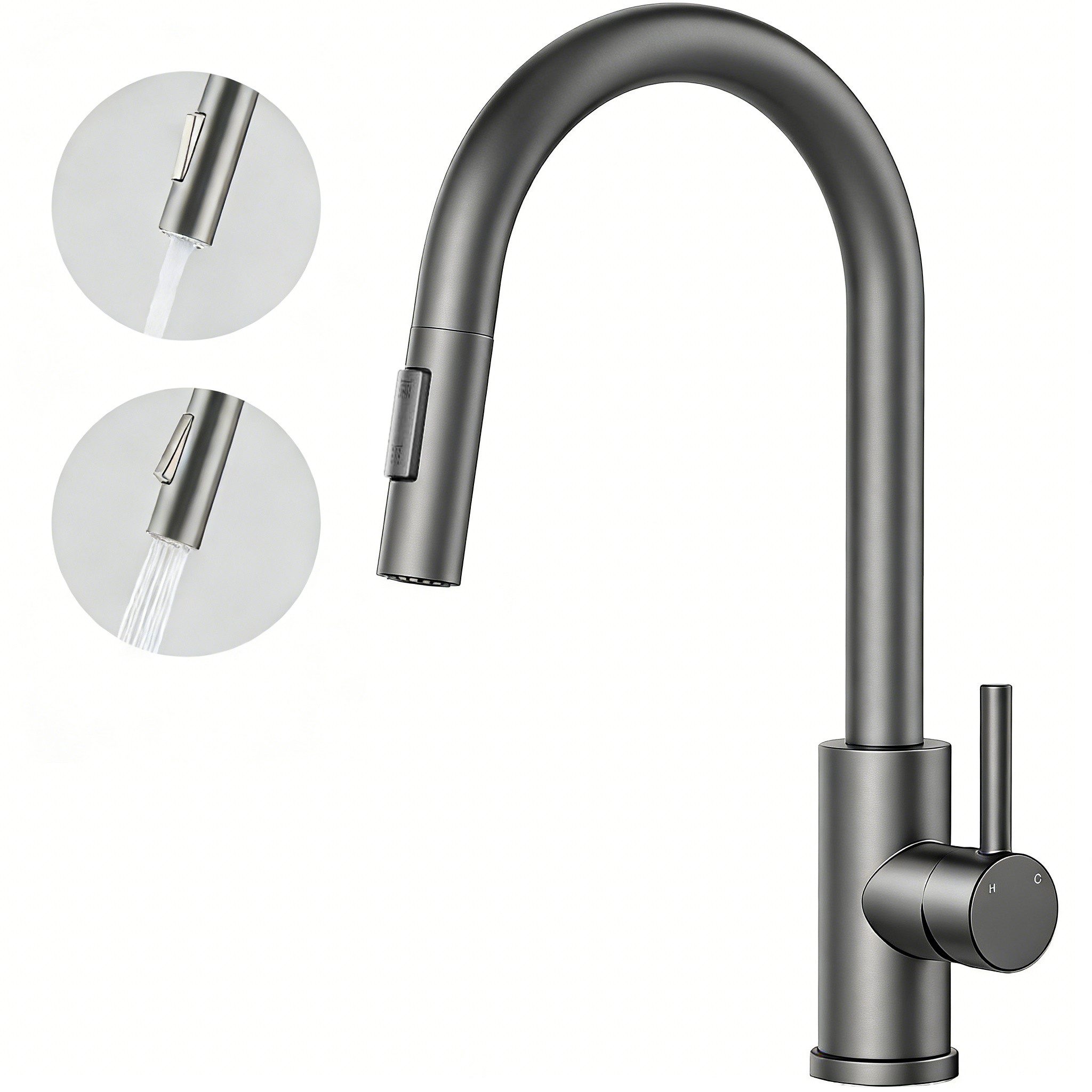 AICA Küchenarmatur Wasserhahn Küche mit Hochdruck, ausziehbar & 360° schwenkbar Einhebelmischer mit 2 Strahlarten, Mischbatterie für Spüle