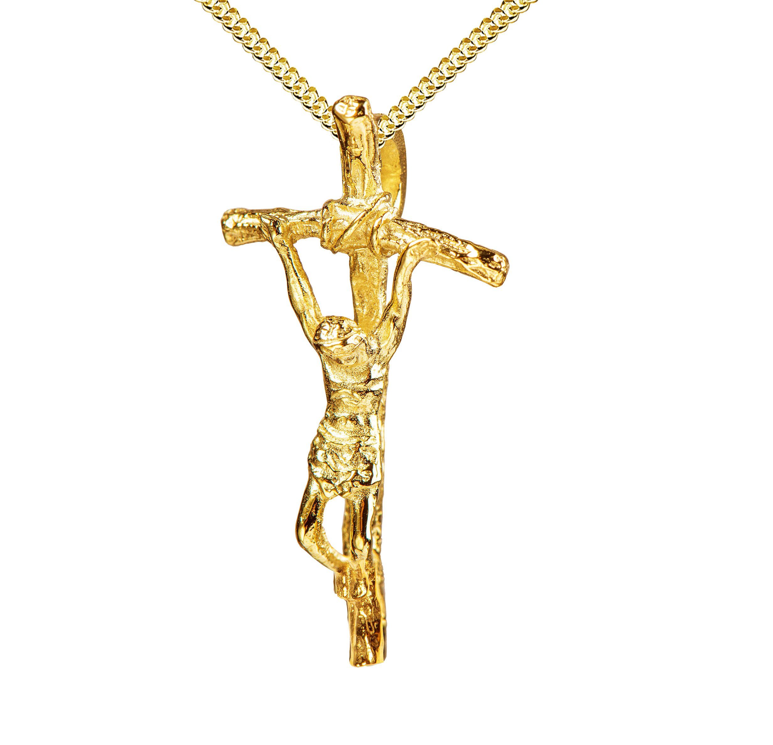 JEVELION Kreuzkette Kruzifix Anhänger 750 Gold - Made in Germany (Goldkreuz, für Damen und Herren), Mit Kette vergoldet- Länge wählbar 36 - 70 cm oder ohne Kette.