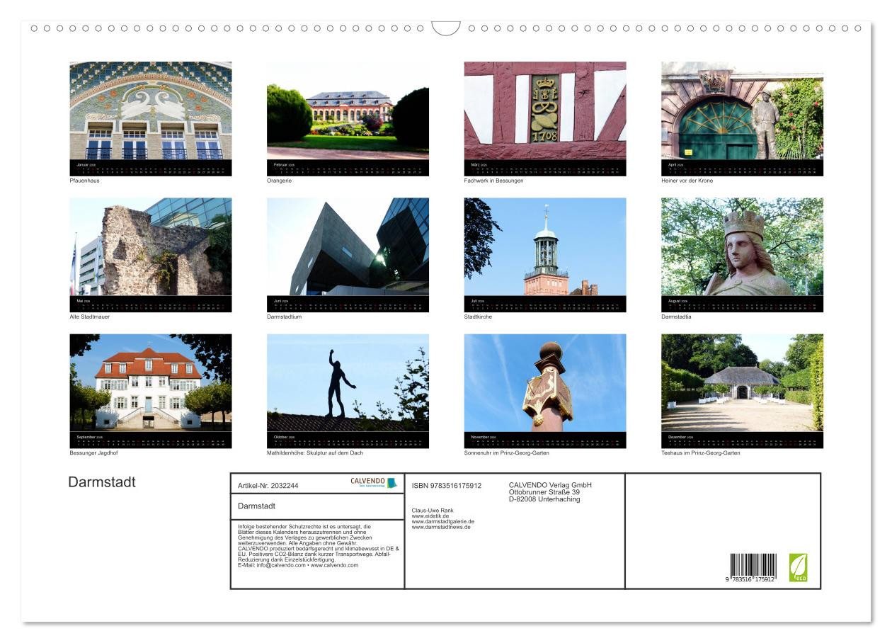 Thumbnail - CALVENDO Wandkalender Darmstadt (Wandkalender 2026 DIN A2 quer), CALVENDO Monatskalender
