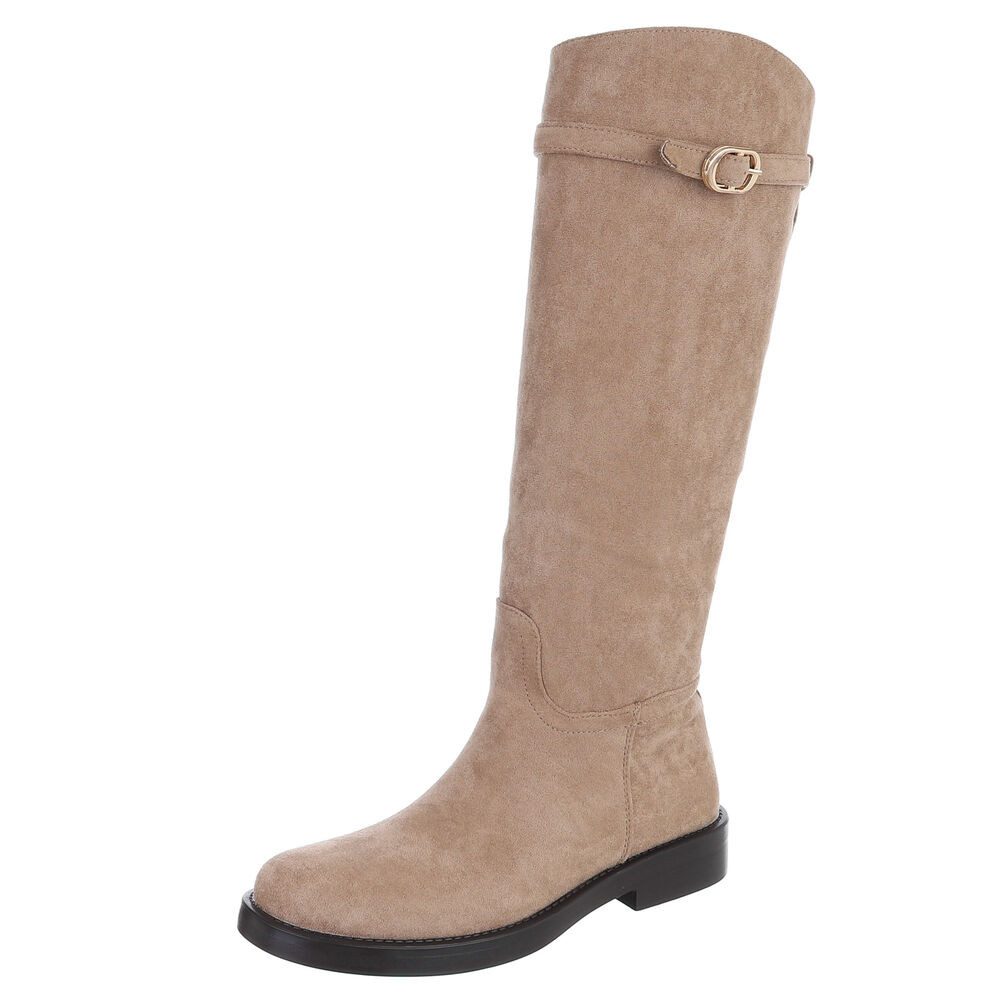 Ital-Design Damen Hoher Stiefel mit Schnalle und Blocksohle Stiefel (92268974) Blockabsatz Flache Stiefel in Hellbraun