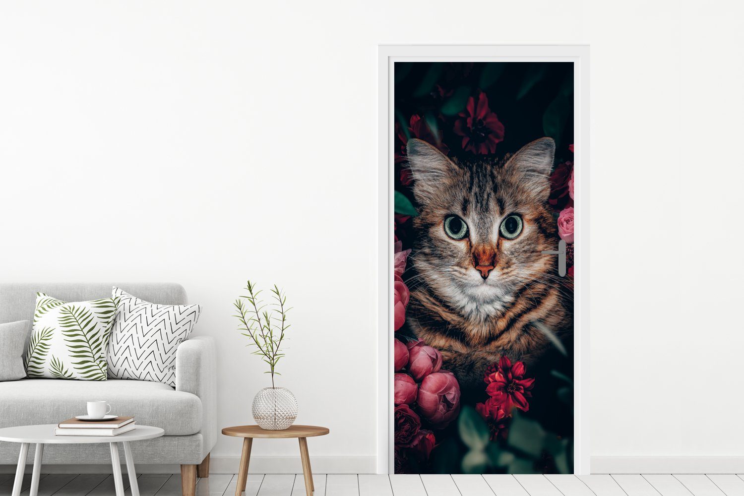 cm St), - Tiere (1 Tür, Türaufkleber, - Fototapete Katze Matt, Türtapete für MuchoWow 75x205 bedruckt, Blumen - Botanisch,