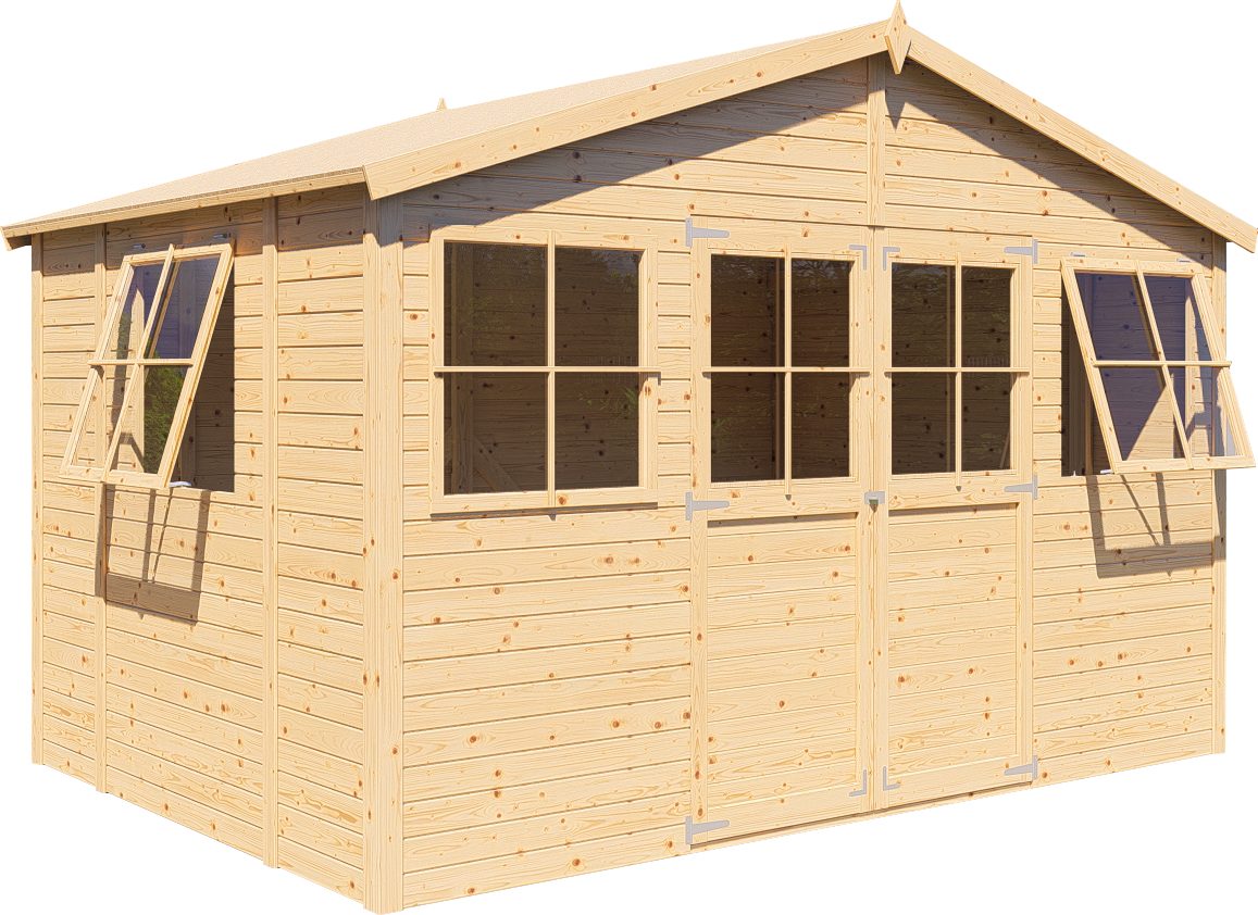 BERTILO Gartenhaus Workshop 1 naturbelassen, BxT: 364x251 cm, Großes Gartenhaus aus exakt vorgefertigten Elementen