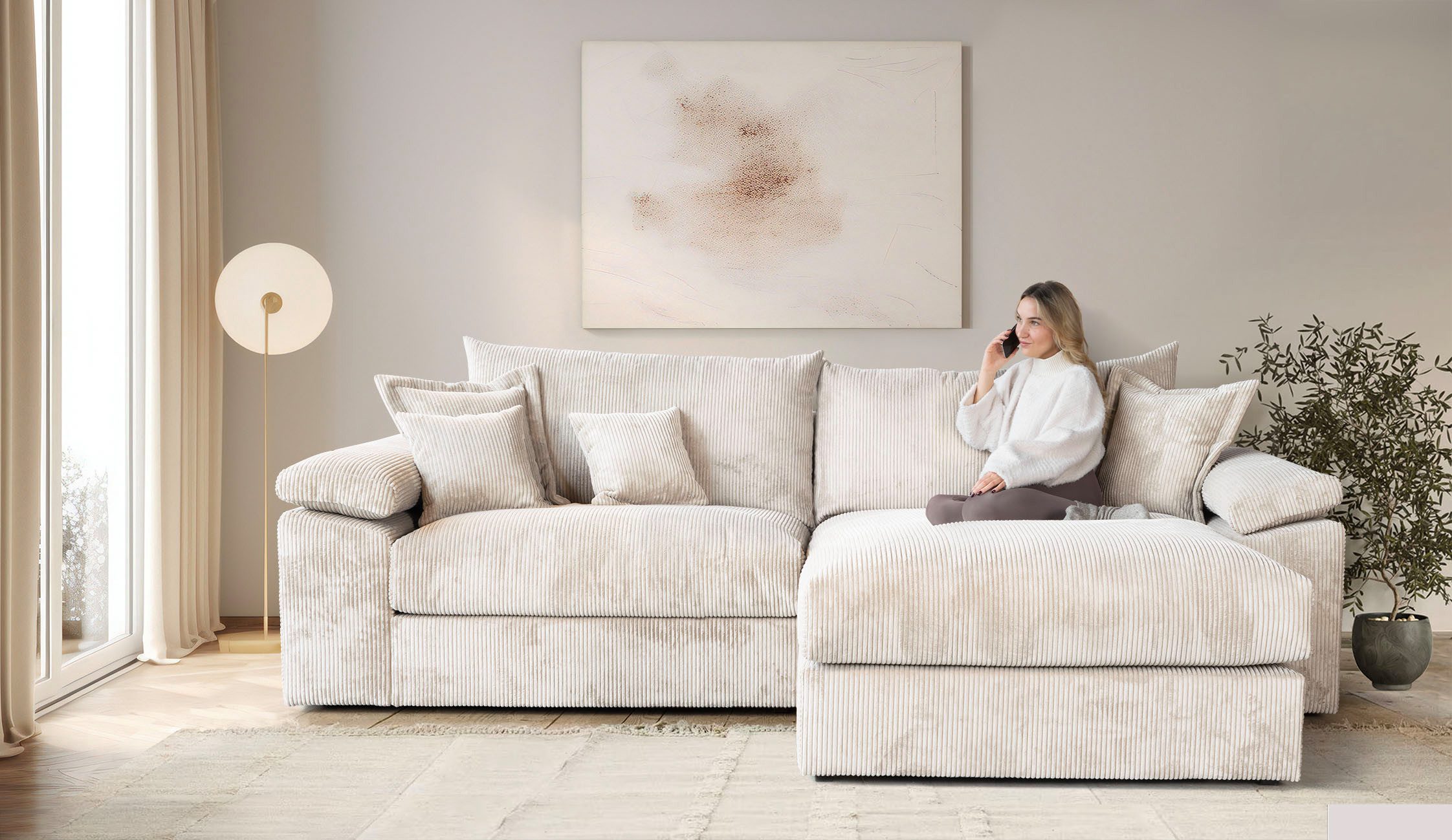 OTTO home Ecksofa Soft&Cosy XXL L-Form, B: 303 cm - OTTO. Verlässliche Qualität., Mega-Sofa, Cord oder Chenille-Struktur, mit Federkern & 4 Zierkissen