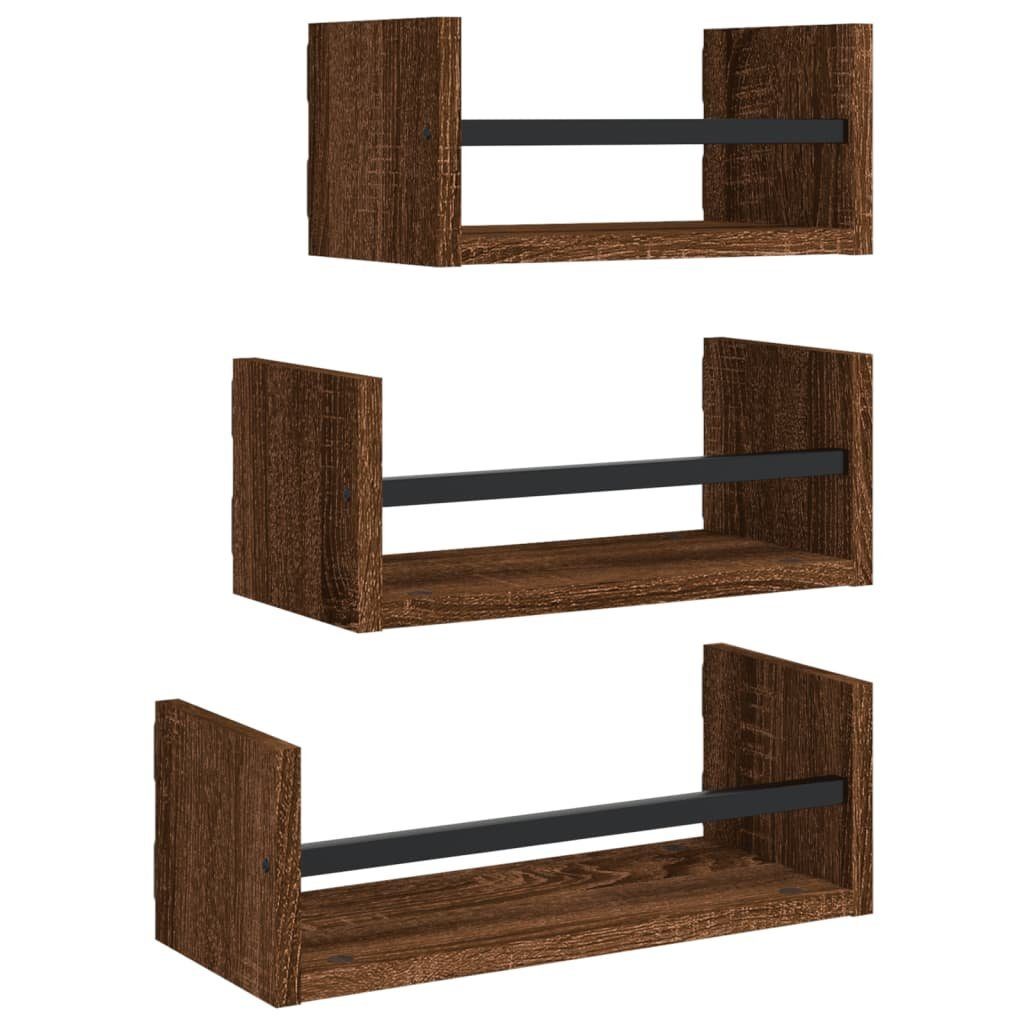 Eiche vidaXL Eiche Braune Holzwerkstoff, 1-tlg. Regal Wandregal-Set 3-tlg. Braun mit Stangen