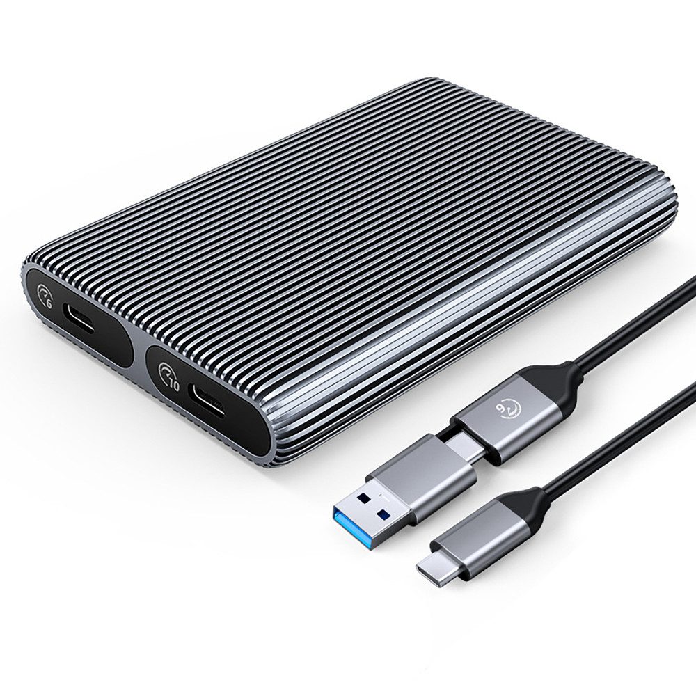 ORICO Festplatten-Gehäuse SSD-Gehäuse Laufwerksgehäuse Speichergehäuse, (Spar-Set, 1 St., 113 x 75 x 17 mm Alu), Aluminium, werkzeuglos, USB-C, bis 4 TB, 2 Steckplätze