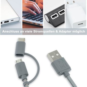 Hama 2in1 Mehrfach USB-Ladekabel USB-Kabel, Micro-USB, USB-C, Standard-USB, (100 cm), Universal - Geeignet für Smartphone, Handy & Co