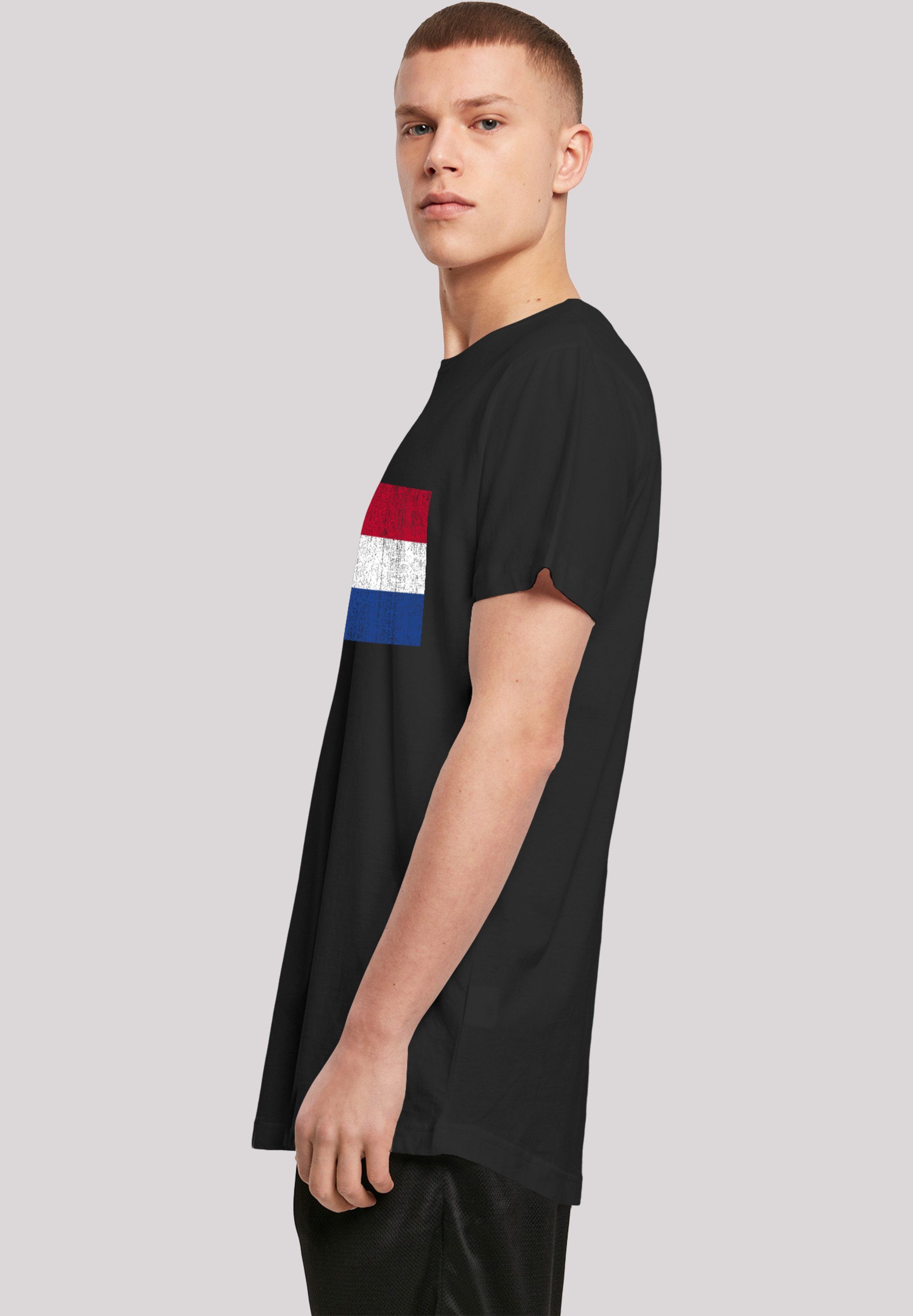 schwarz T-Shirt distressed Flagge Print Holland Netherlands NIederlande F4NT4STIC