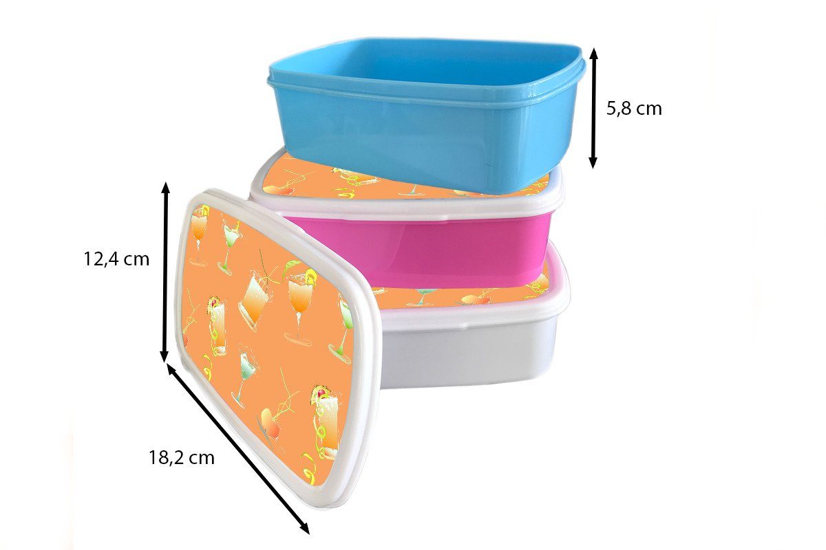 MuchoWow Lunchbox Cocktail für Entwurf, Mädchen, (2-tlg), rosa Kunststoff Brotbox Brotdose - Kinder, Kunststoff, Erwachsene, - Snackbox, Orange