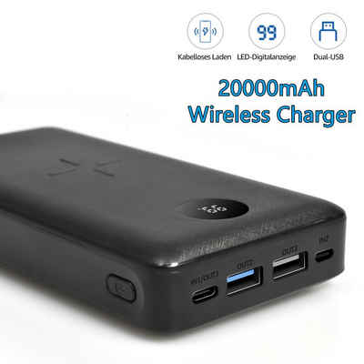 7Magic Powerbank PD 18W + 10W Wireless Charger tragbares Ladegerät USB C Notfallstromversorgung 20000 mAh, für iPhone 14/14 Pro/14 Pro max/iPhone 13, Huawei, Samsung