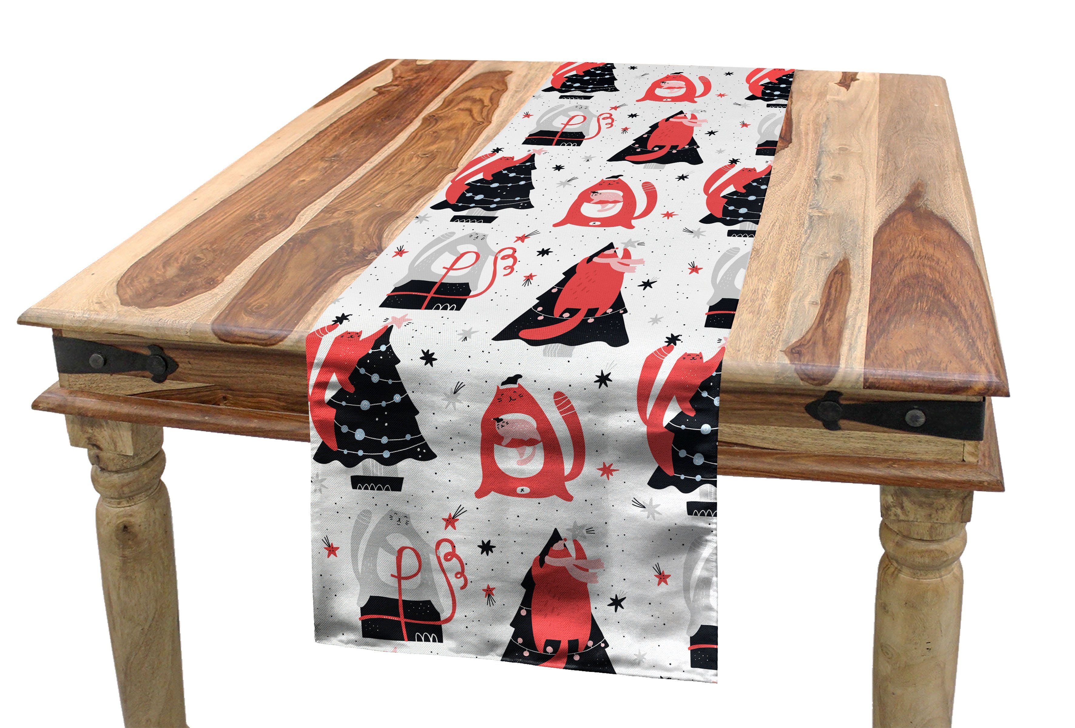 Abakuhaus Tischläufer Esszimmer Küche Rechteckiger Dekorativer Tischläufer, Winter Katzen Vorbereitung auf Weihnachten