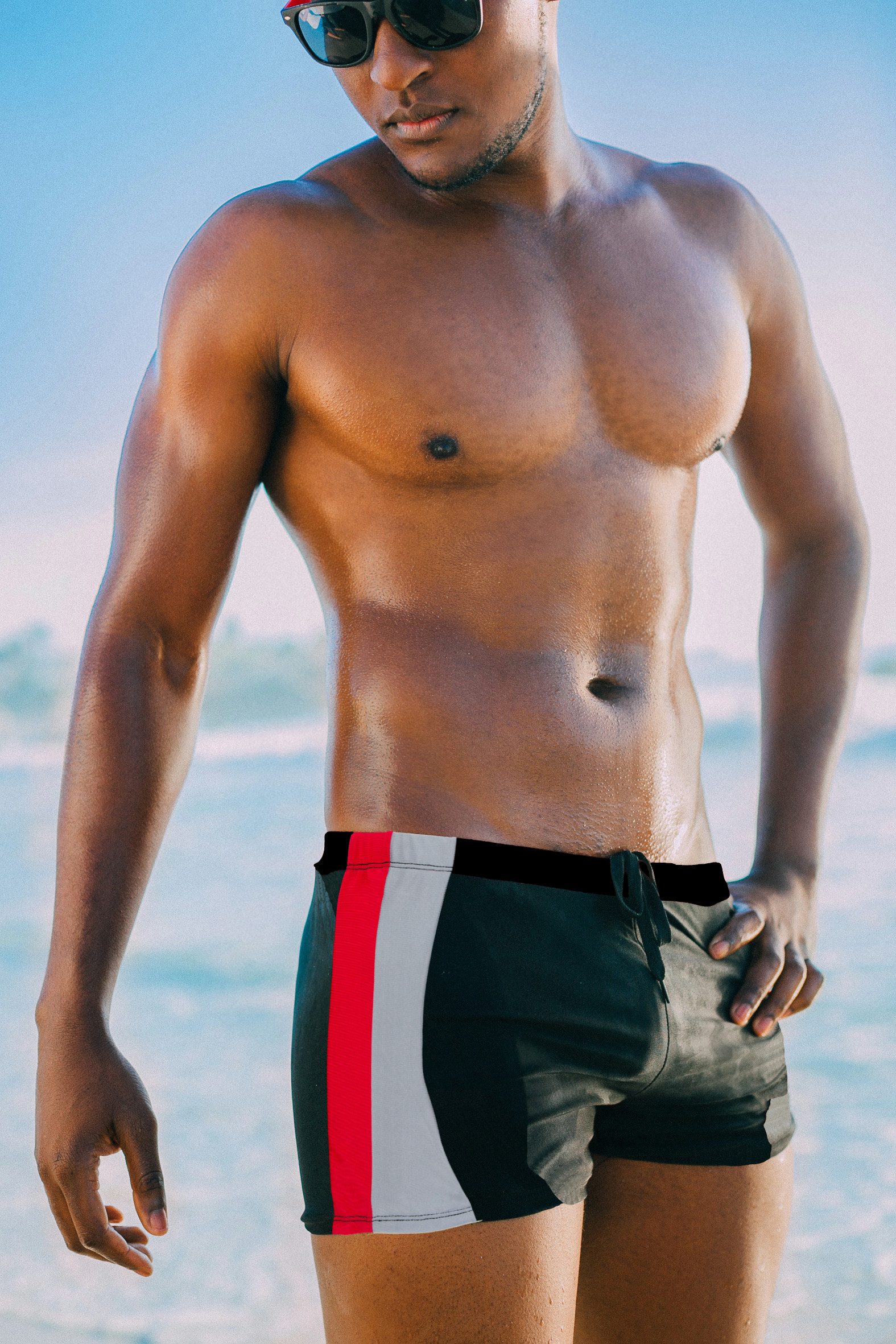 Luvanni Boxer-Badehose Badehose Herren Schnelltrocknende Beachshorts Badeshorts enganliegend Schwimmhose Männer Shorts Hose mit Streifenmuster
