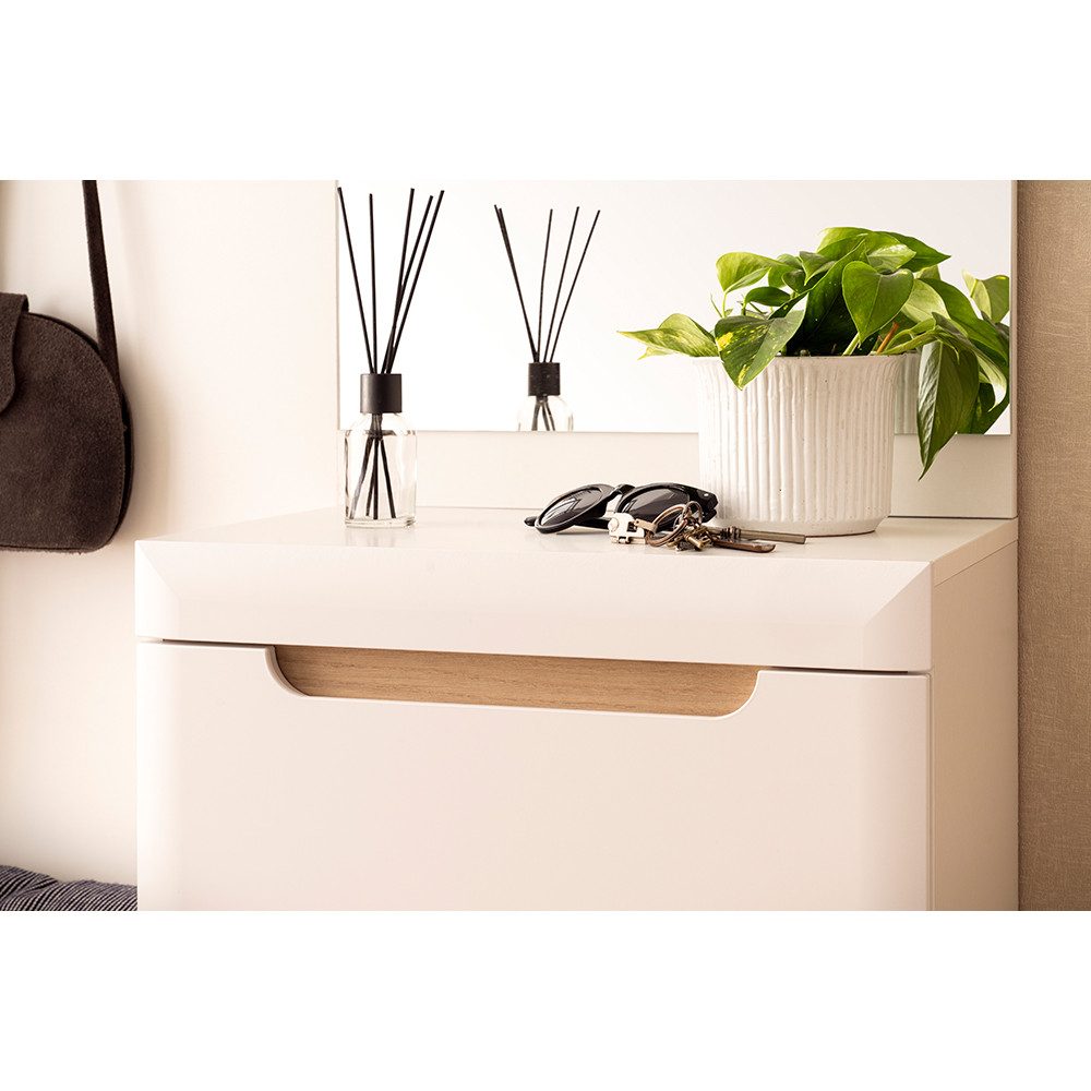Lomadox Garderoben-Set STOCKTON-61, (Spar-Set, 2-St., Garderobe Highboard), weiß matt mit Eiche Nb., 2-teilig, Platz für 4 Paar Schuhe