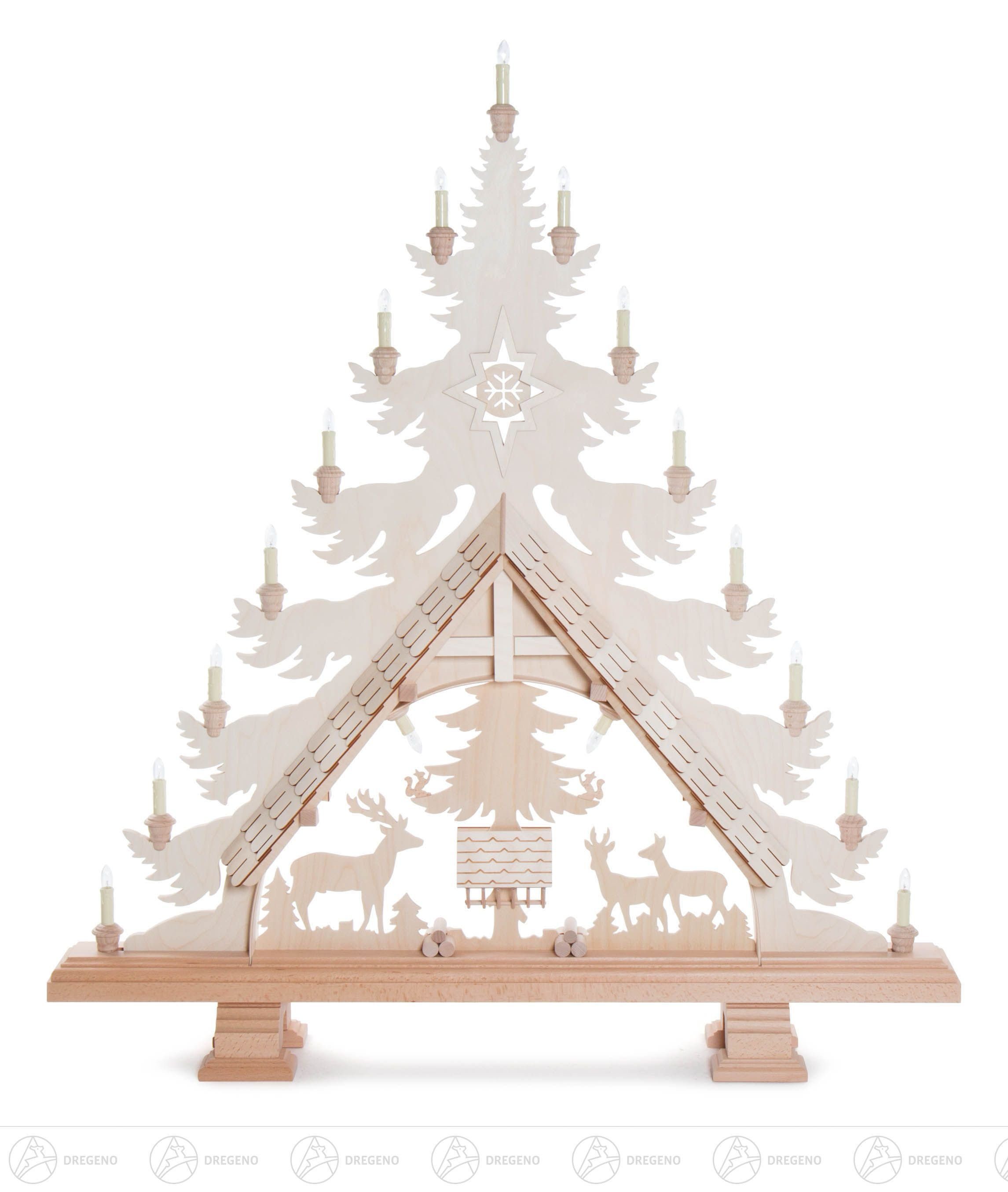 Dregeno Erzgebirge Lichterbogen Schwibbogen Baum mit Rehen 102cm