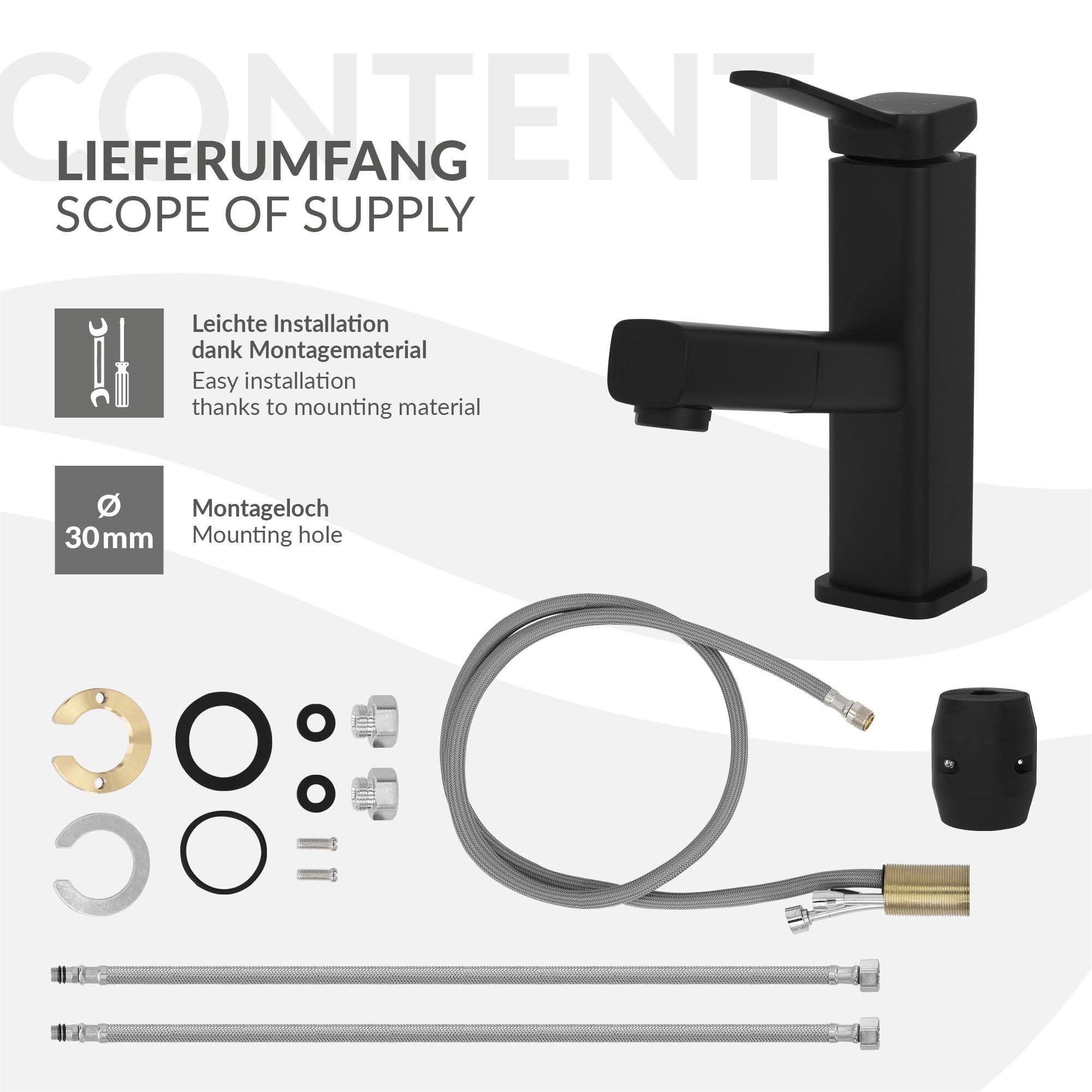 LuxeBath Waschtischarmatur Waschtischarmatur fürs 160x50x190 Schwarz Badezimmer matt mm