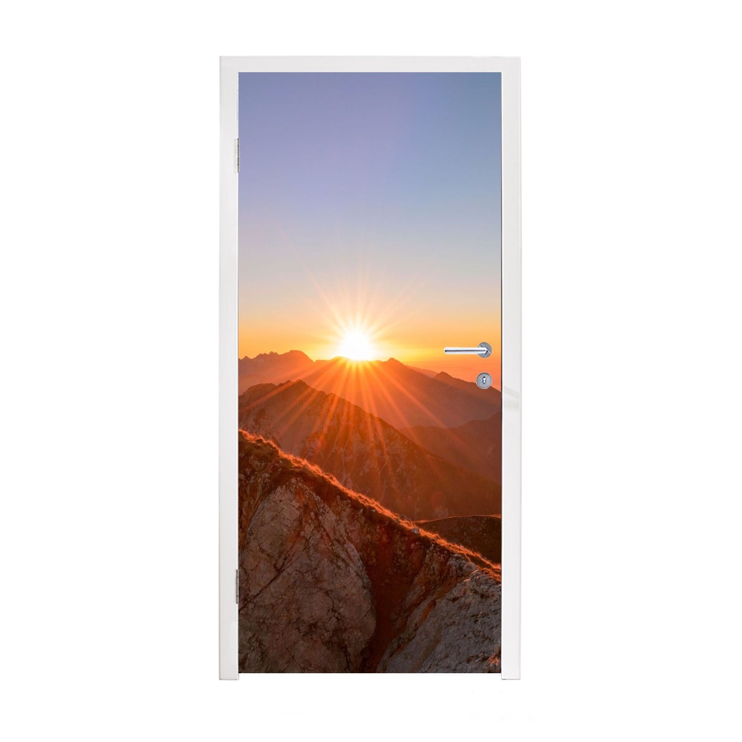 MuchoWow Türtapete Berg - Landschaft - Sonne, Matt, bedruckt, (1 St), Fototapete für Tür, Türaufkleber, 75x205 cm