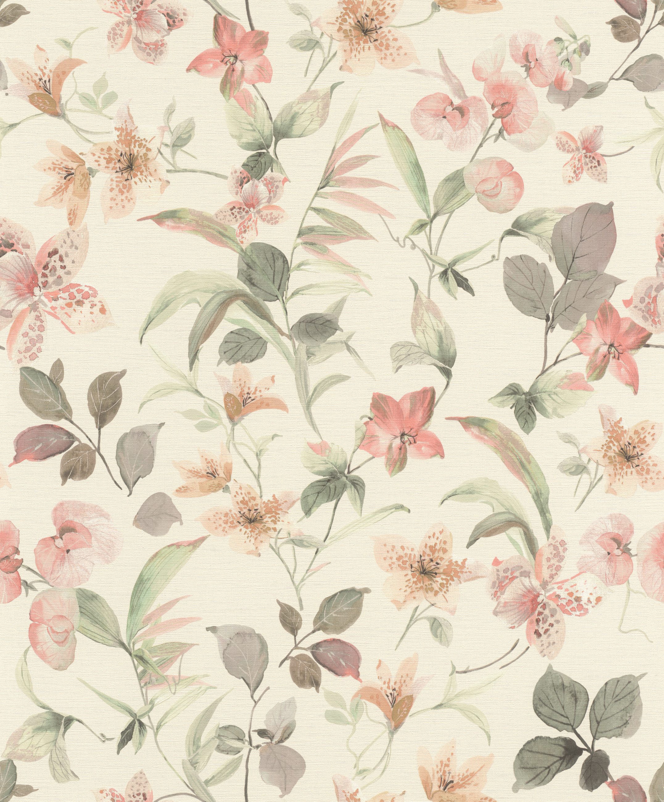Rasch Vliestapete Lumina - Selbstklebende Tapete Blumen von tesa® x rasch®, strukturiert, floral, Landhausstil, geblümt, botanisch, (1 Rolle, 1 St), selbstklebend, 6,00m x 0,53m