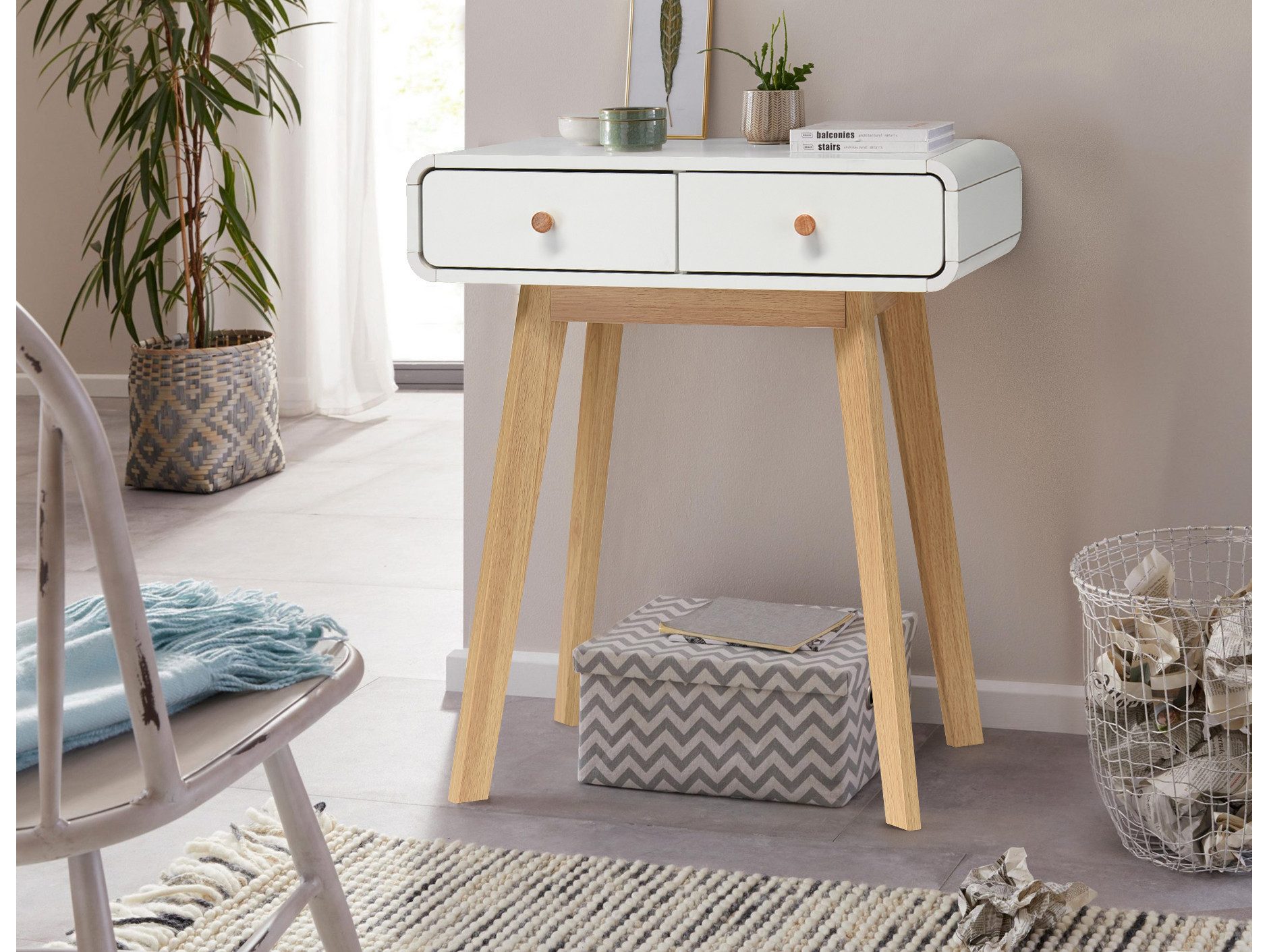 loft24 Konsolentisch Caitlin - Flurtisch Eingangstisch Beistelltisch Dielentisch, mit 2 Schubladen im skandinavischen Design, Breite 65 cm