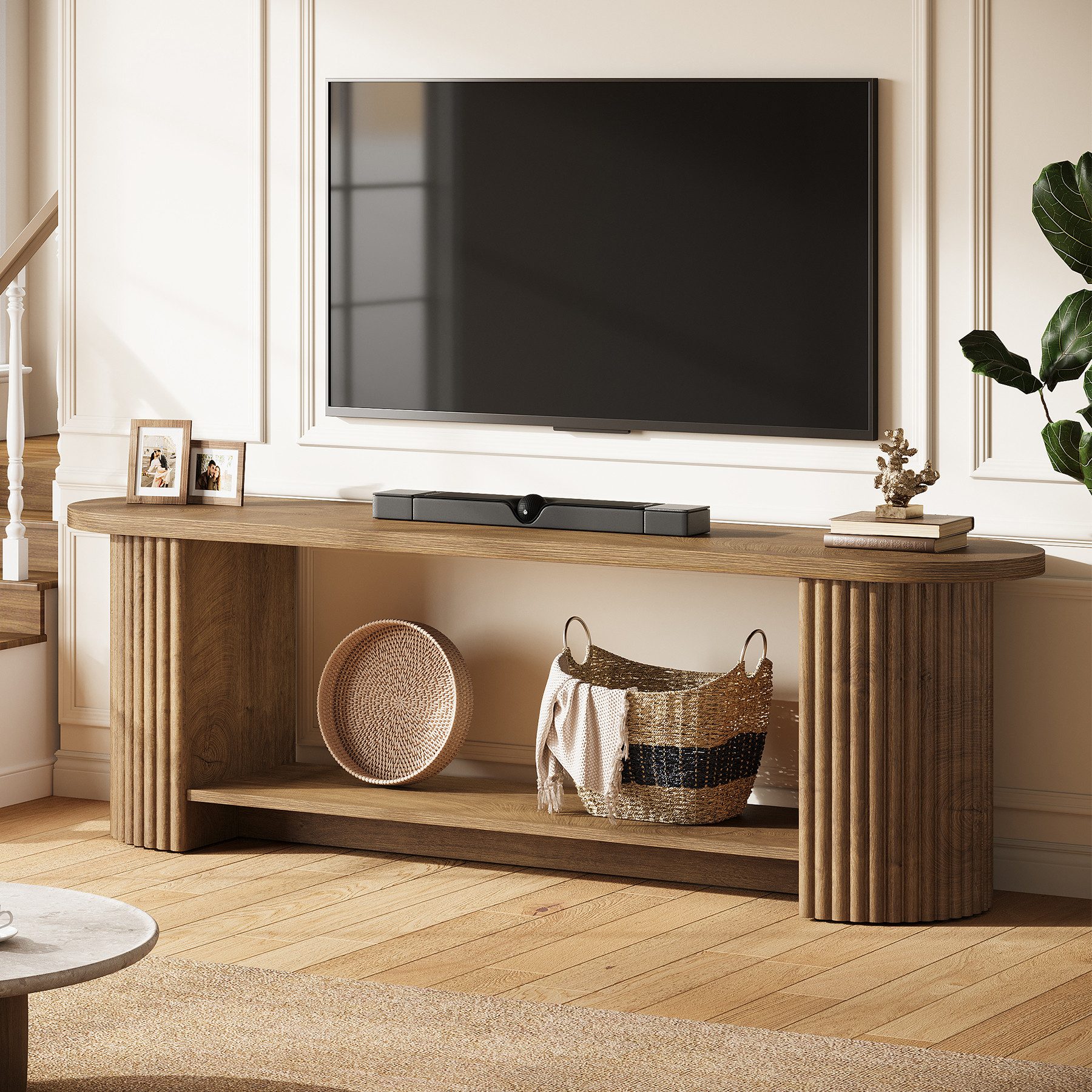 Tribesigns TV-Schrank 160 cm TV-Ständer für bis 75-Zoll-Fernseher, Entertainment-Center im Landhausstil mit Ablagefach