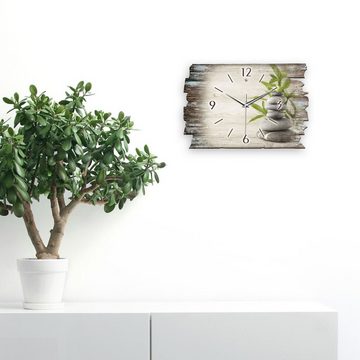 Kreative Feder Wanduhr Design-Wanduhr „Bambus“ aus Holz im Shabby Style Design (ohne Ticken; flüsterleises Uhrwerk; außergewöhnlich, modern)