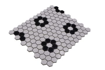 Mosani Mosaikfliesen Mosaikfliese Keramik Mosaik Hexagonal mix weiß schwarz glänzend